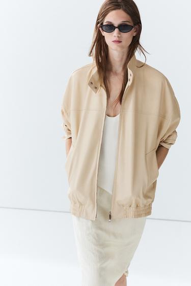 Elastic hem leather jacket — CREAM 3