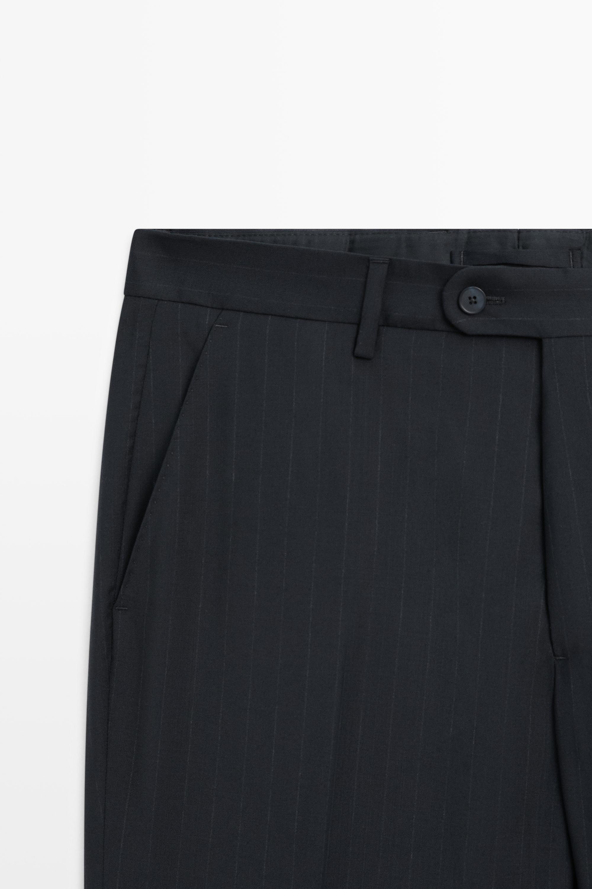 Striped 100% cool wool suit pants — NAVY BLUE
