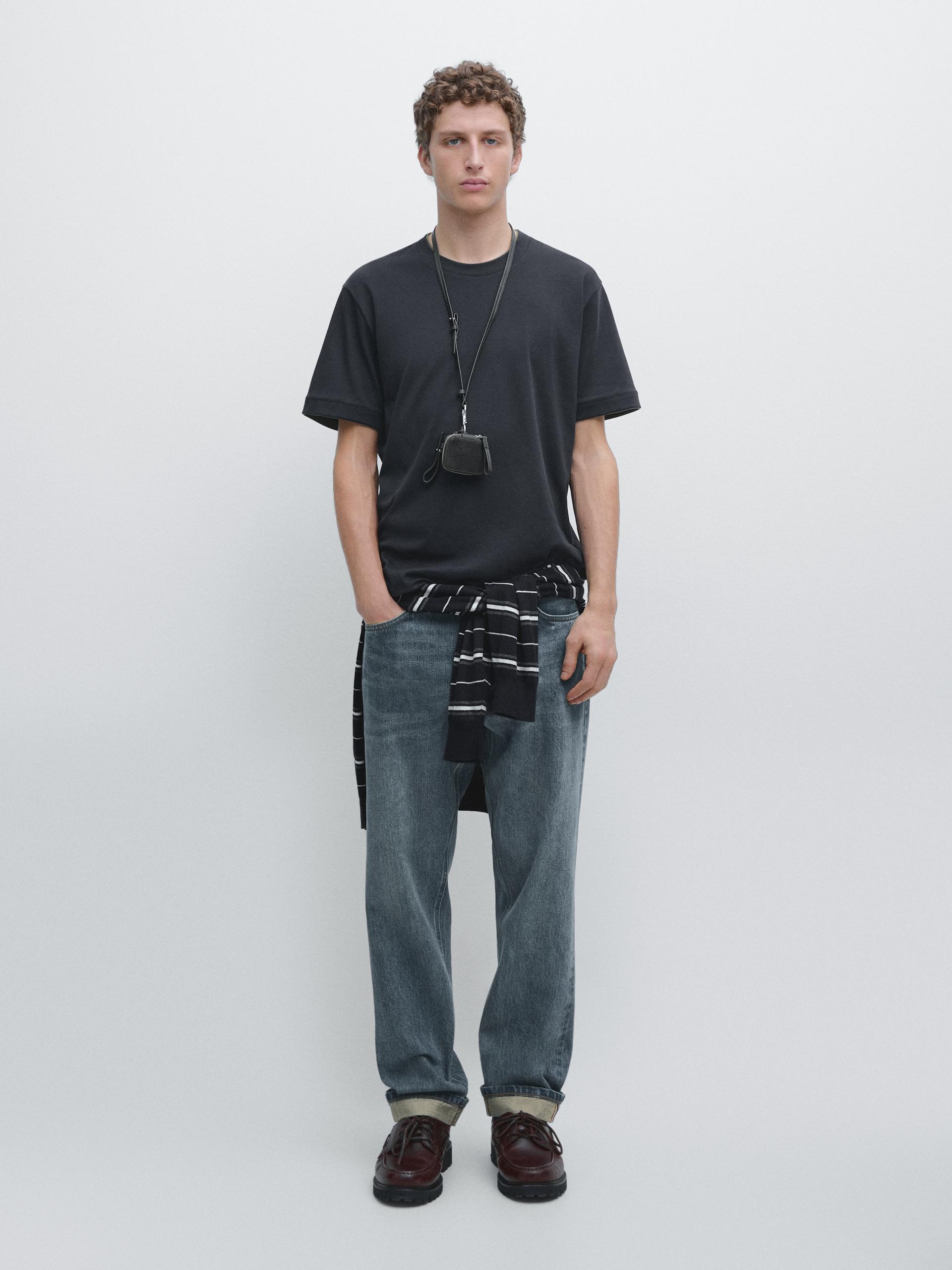 Maglietta A Maniche Corte In 100% Cotone - Kaki - M - Massimo Dutti - Maschile