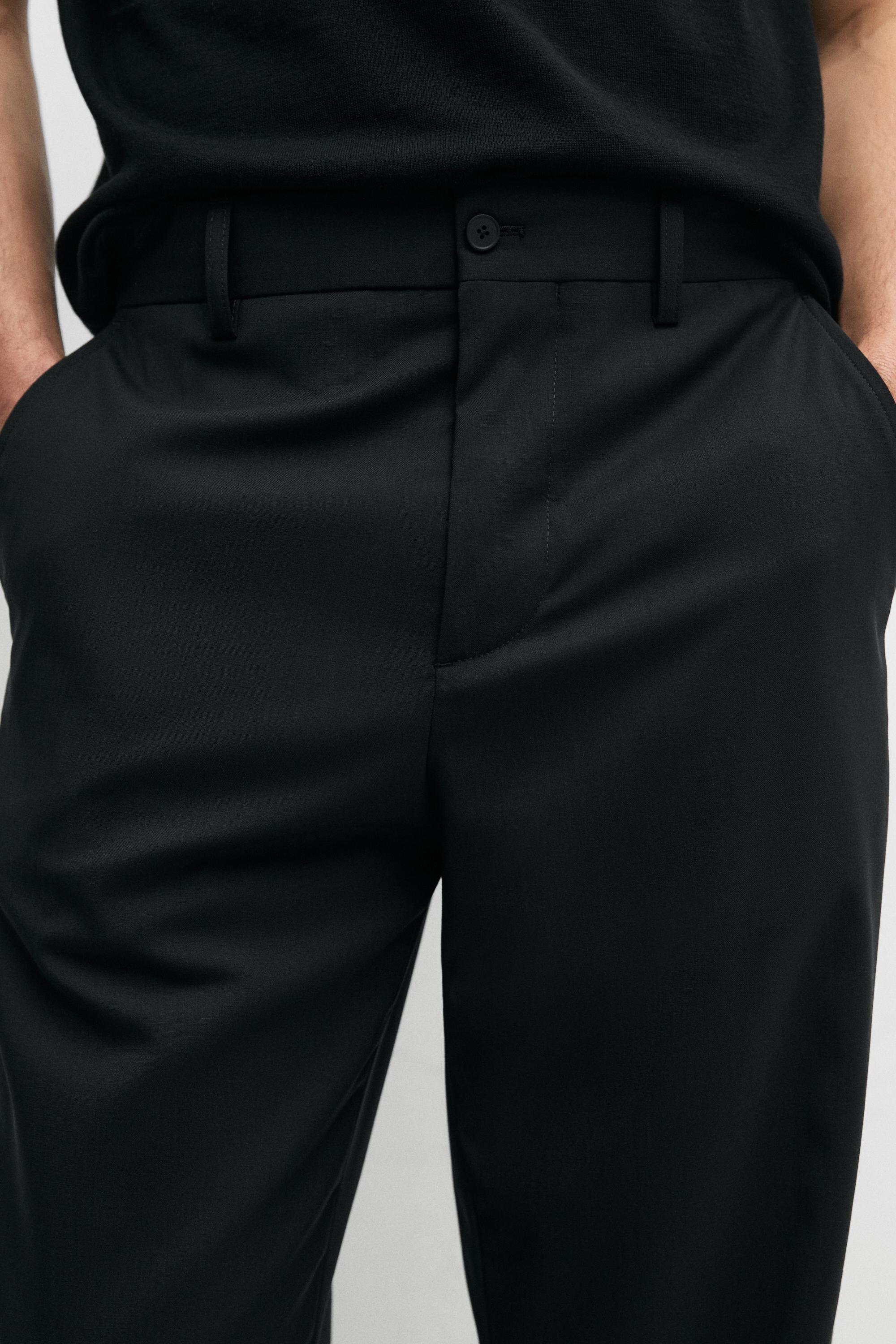 Wide-leg cool wool suit trousers — BLACK