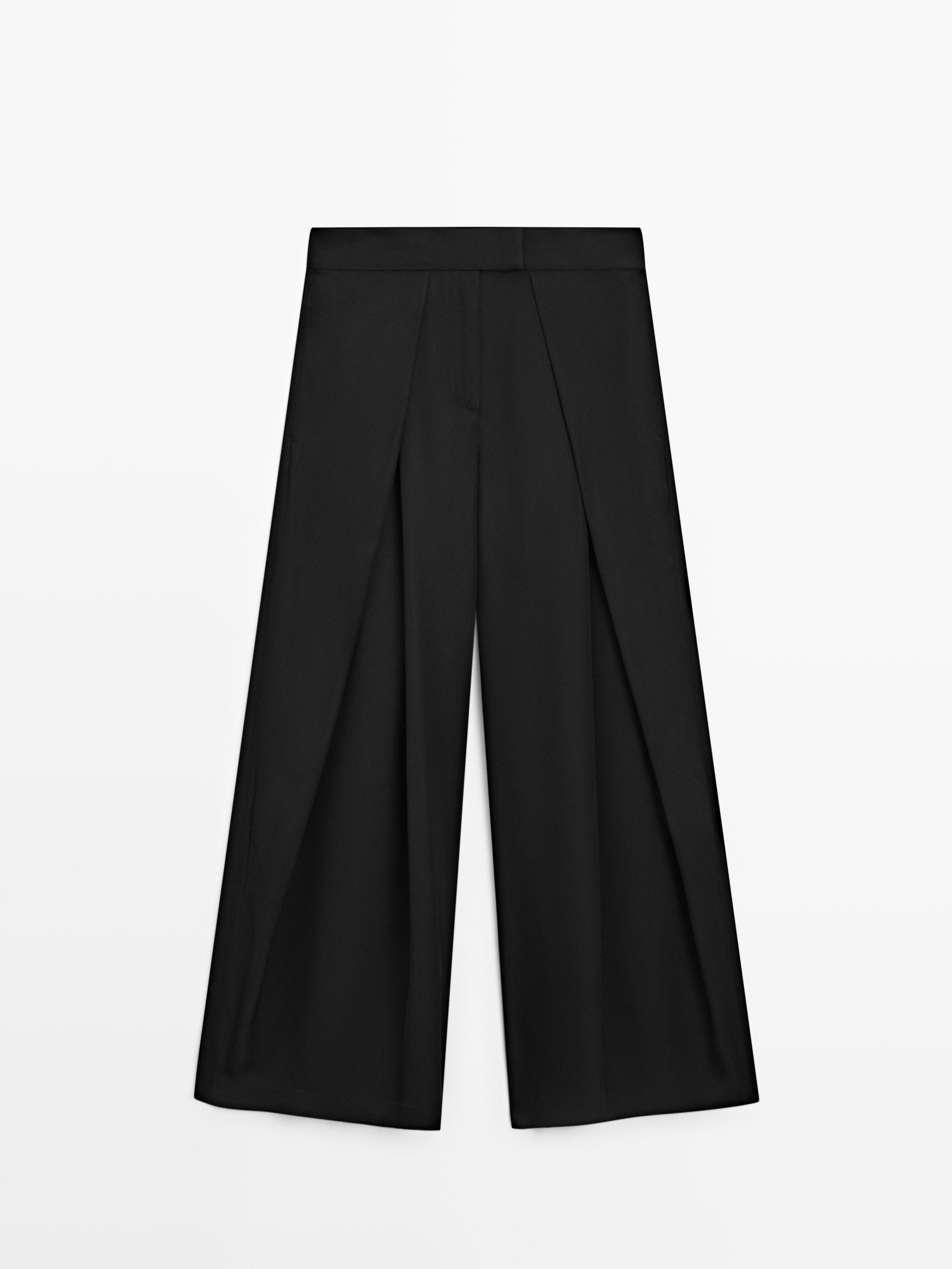 Satin trousers with darts — BLACK