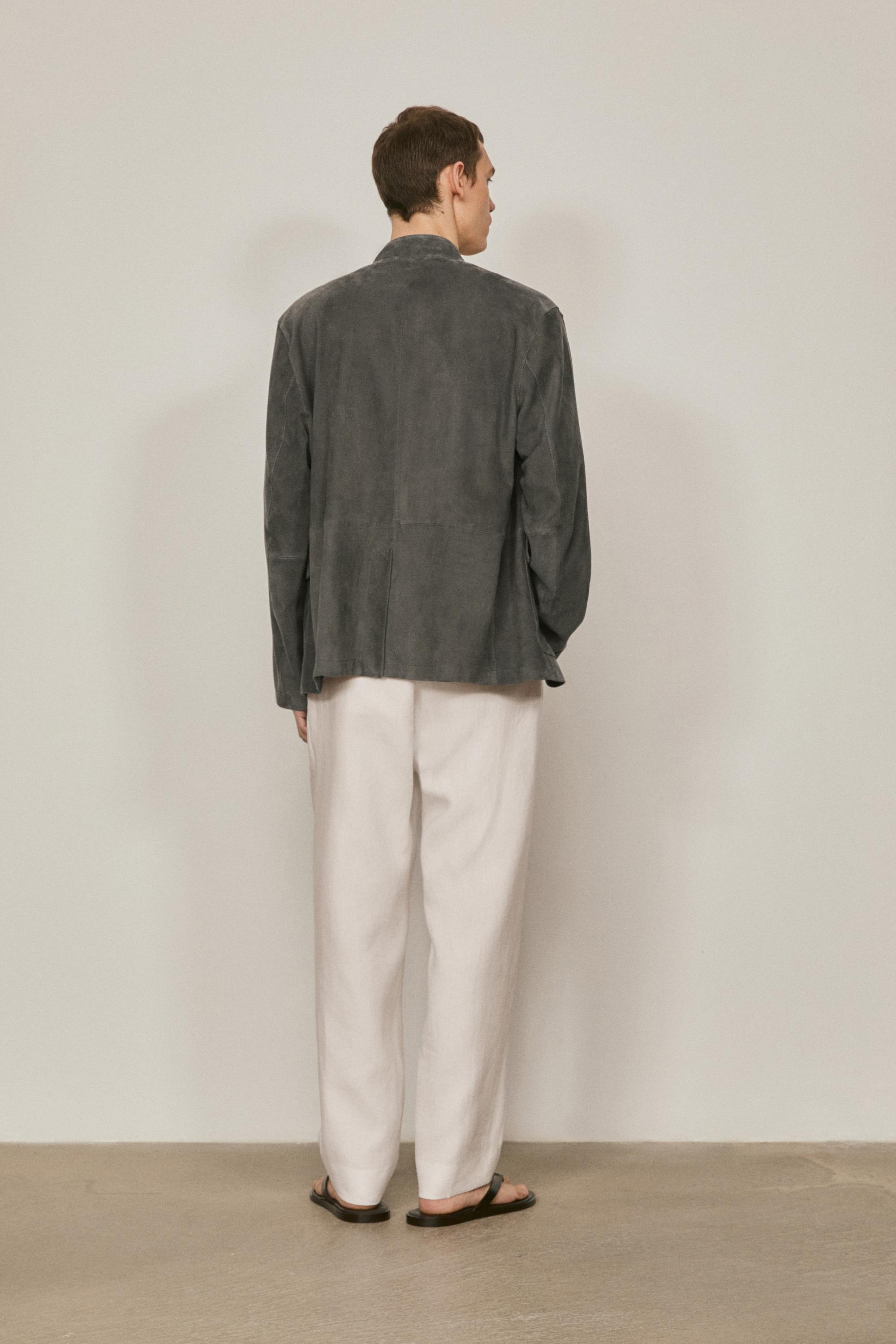 Suede leather overshirt with stand collar - LIMITED EDITION — ANTHRACITE GREY
