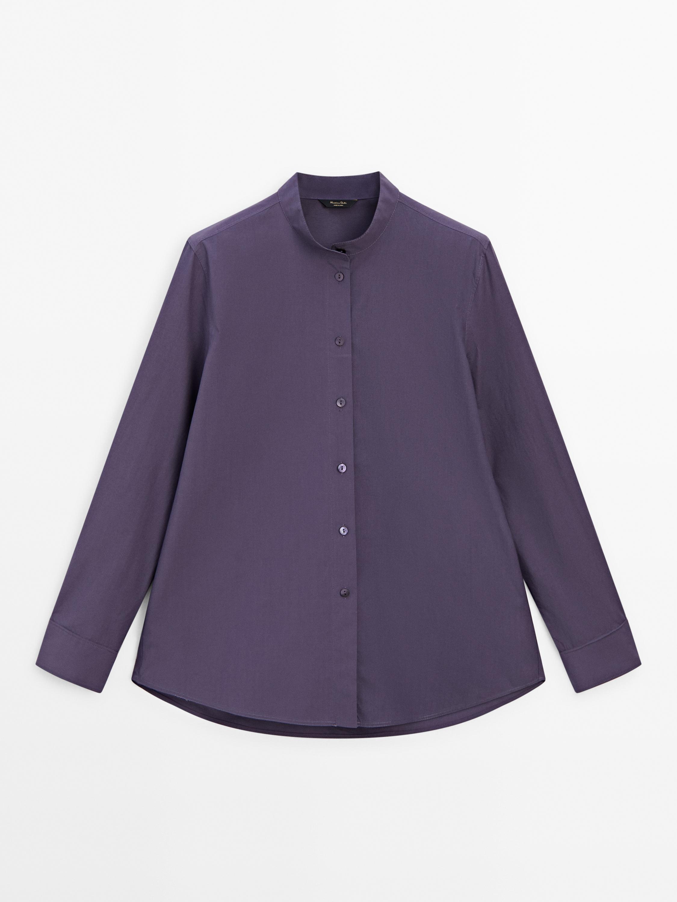 Poplin shirt with stand collar