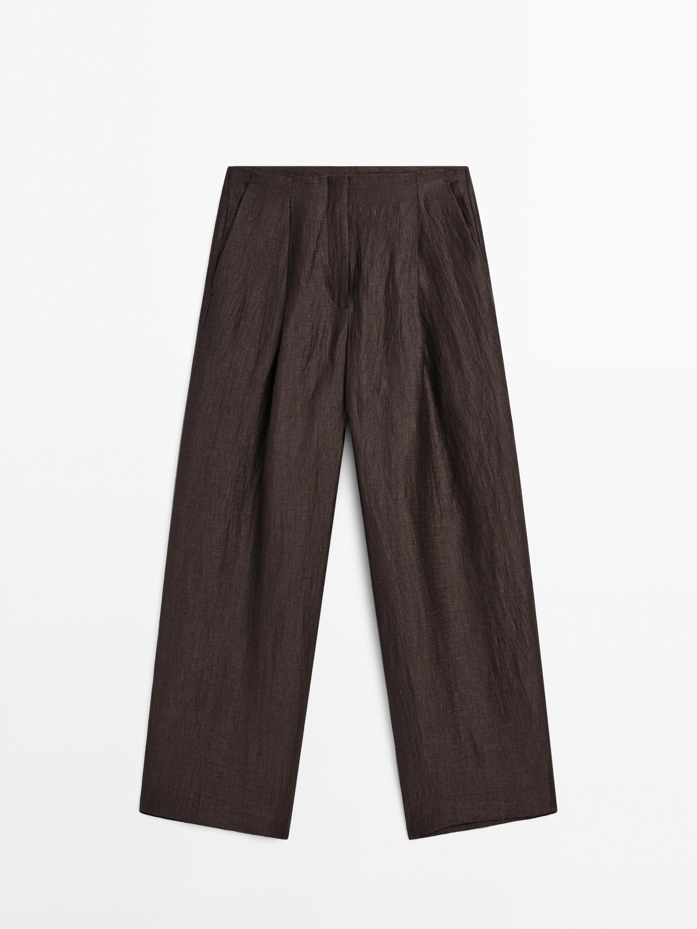 Flowing linen blend trousers with darts
