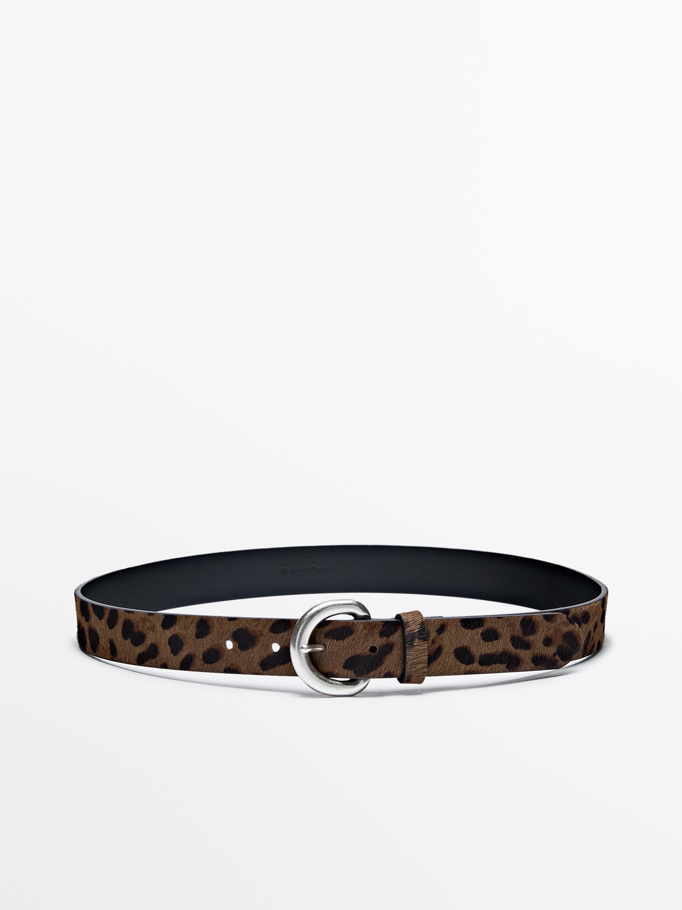 Animal print leather belt · Green · Accessories Massimo Dutti
