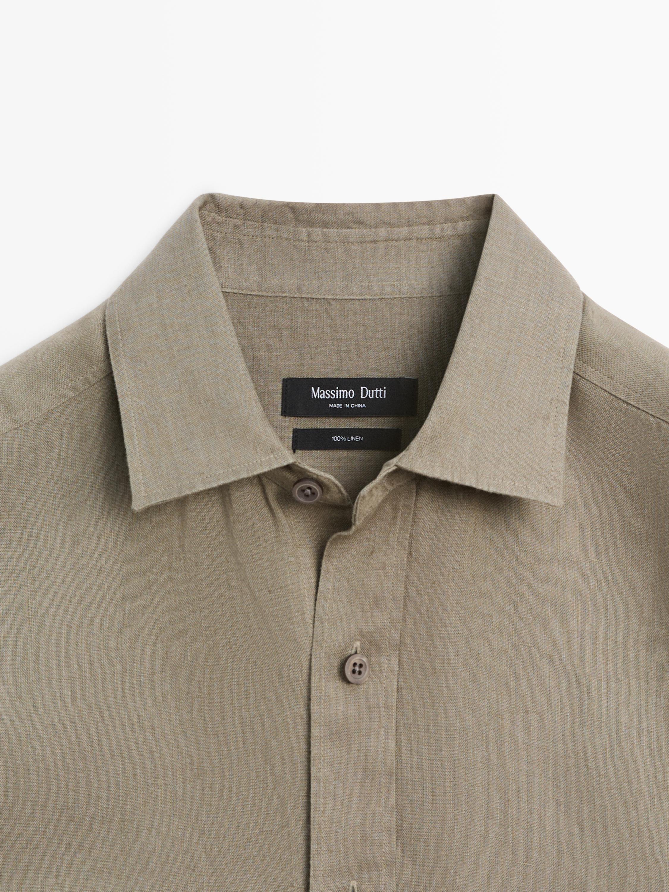 100% linen regular fit short sleeve shirt — SAND
