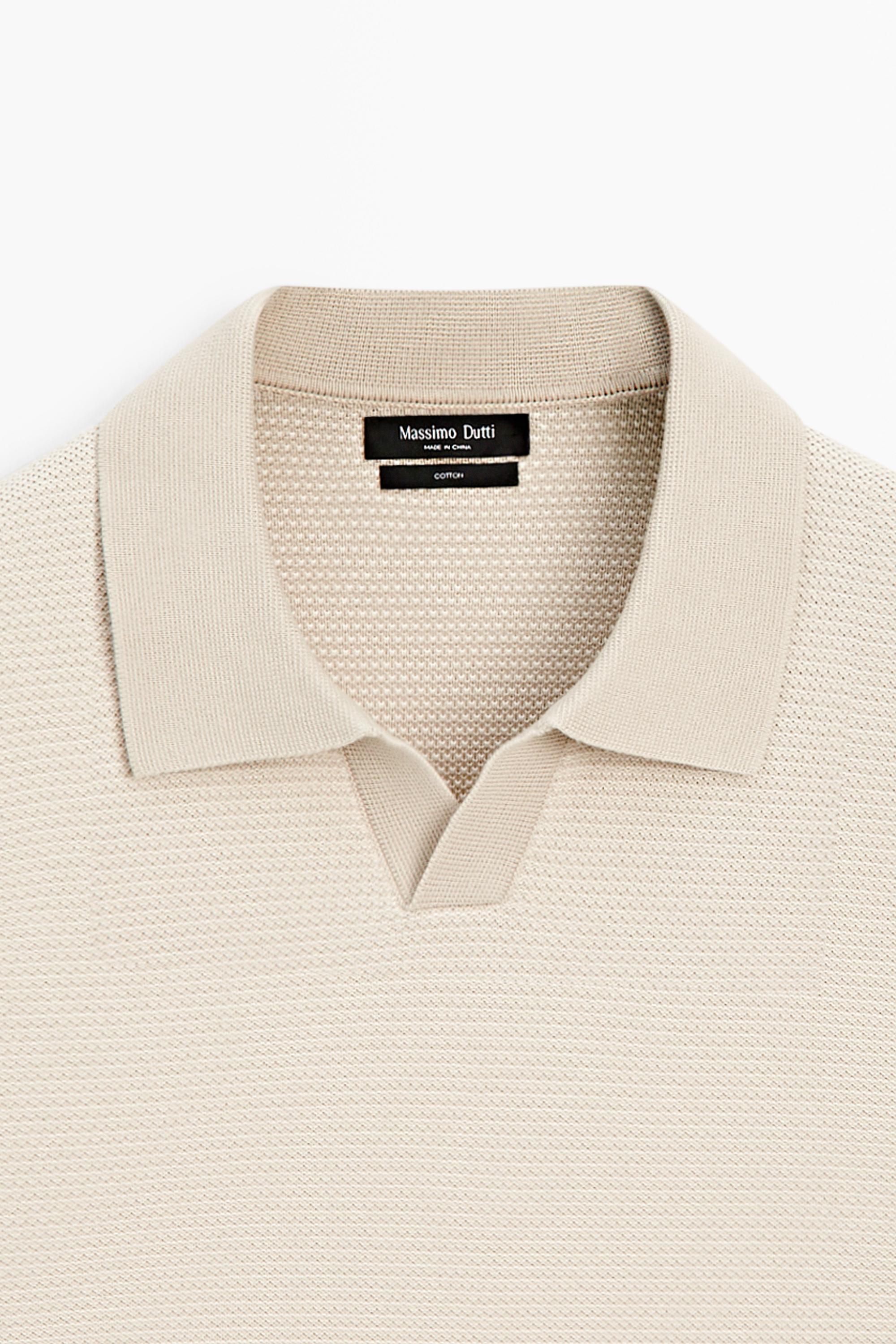 100% cotton contrast knit polo sweater — CREAM
