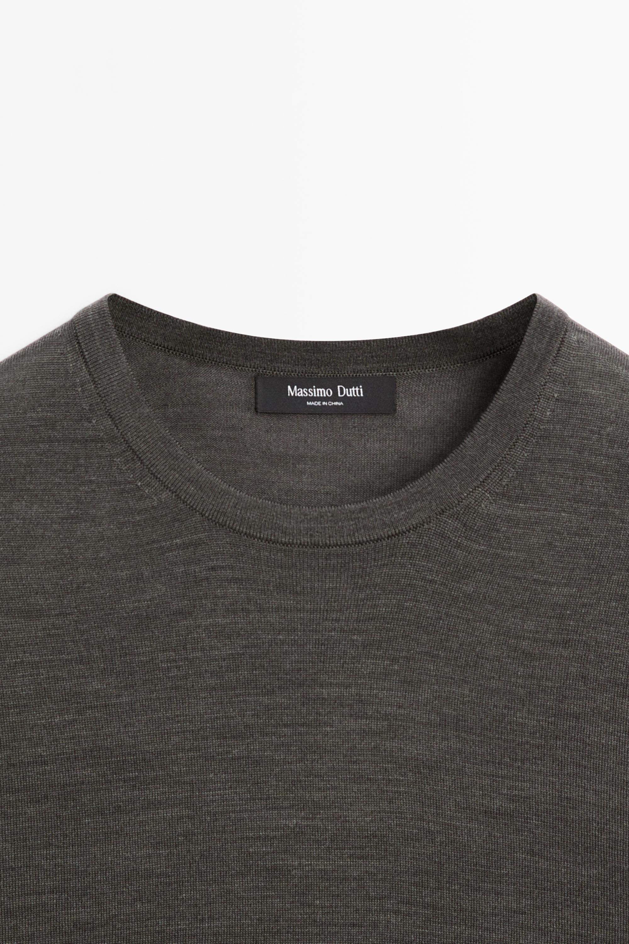 Wool-blend short-sleeve knit sweater — Greyish green