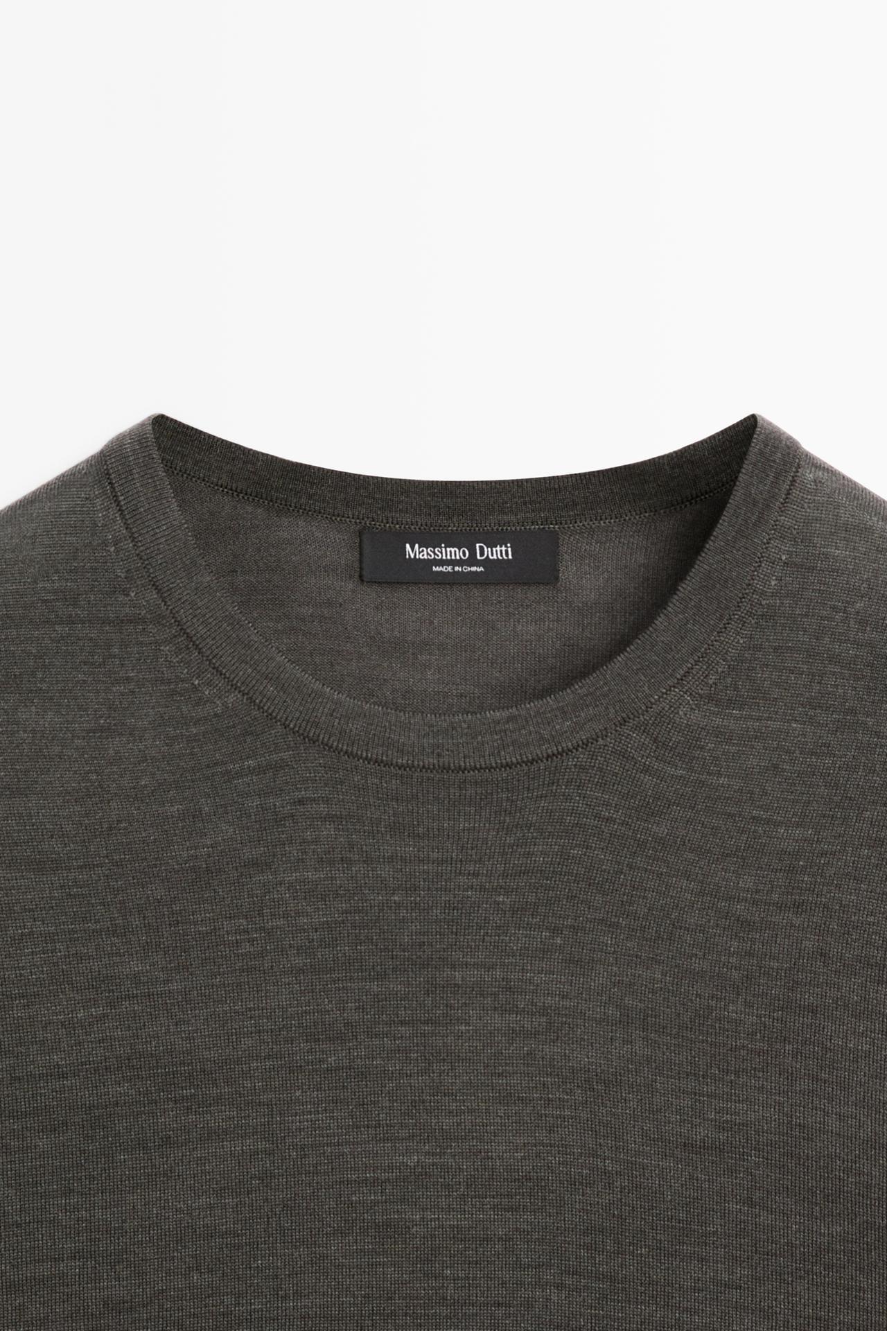 Wool-blend short-sleeve knit sweater — Greyish green
