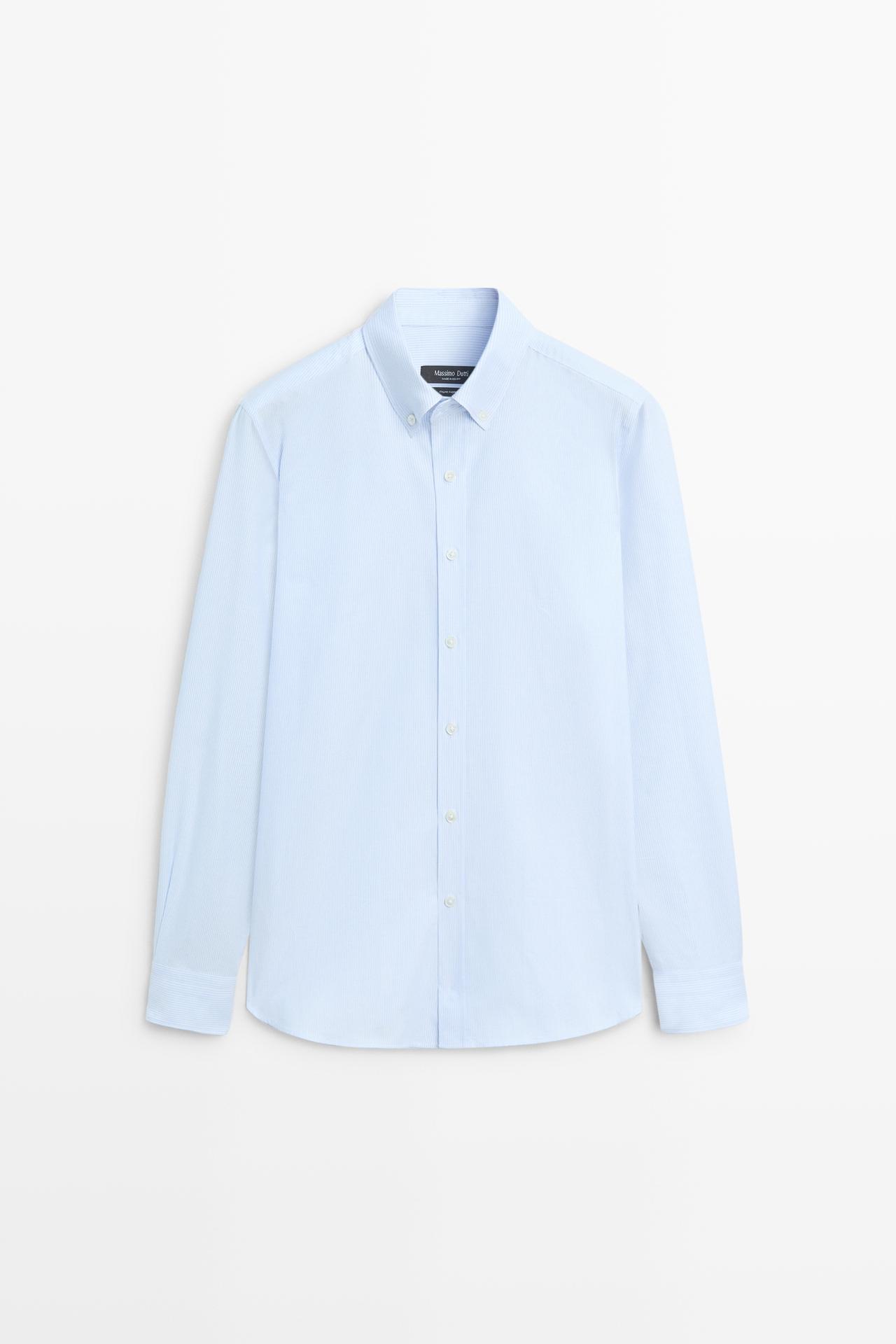 100% cotton regular fit striped shirt — SKY BLUE