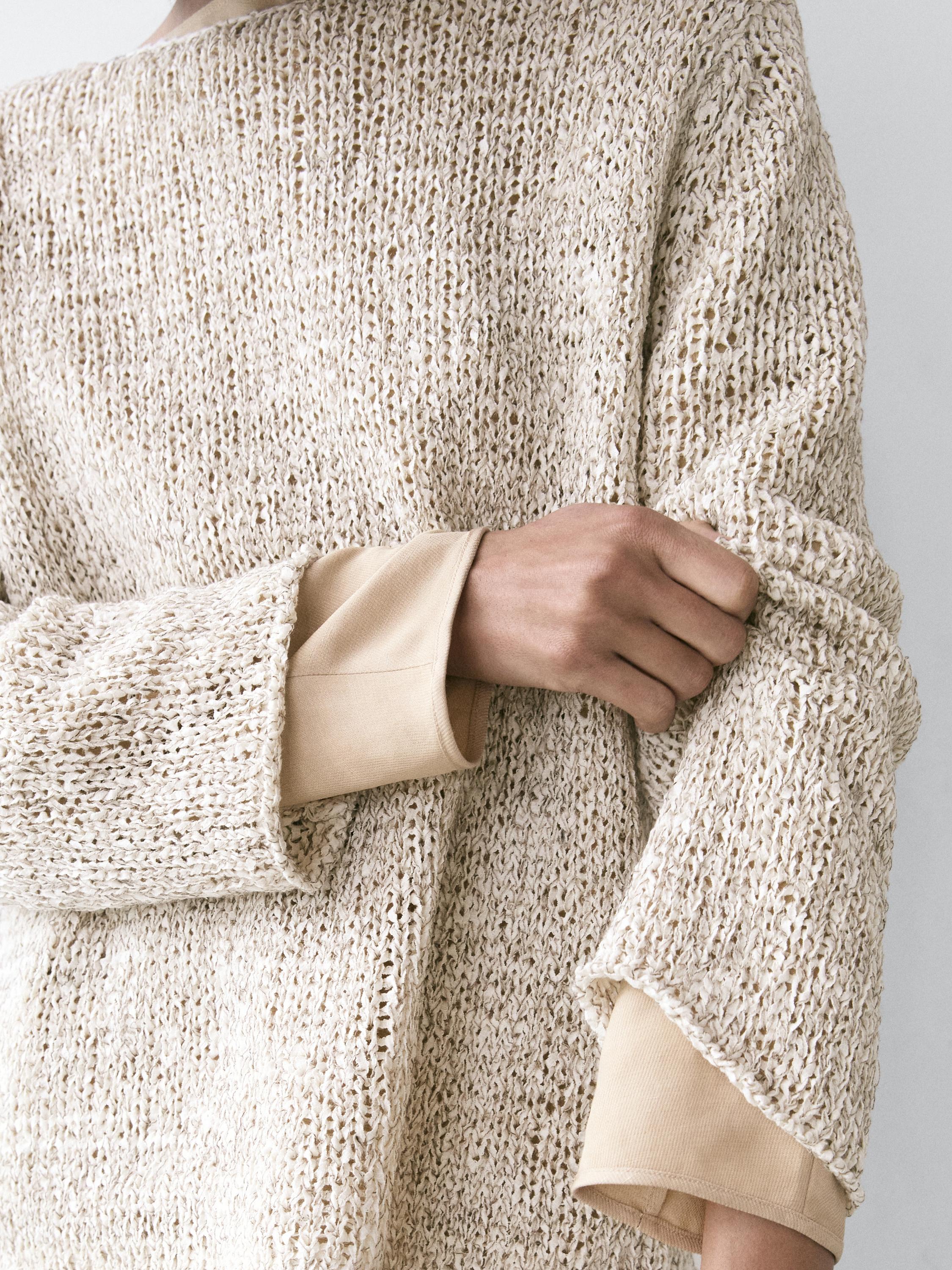 Boat neck knit sweater — BEIGE