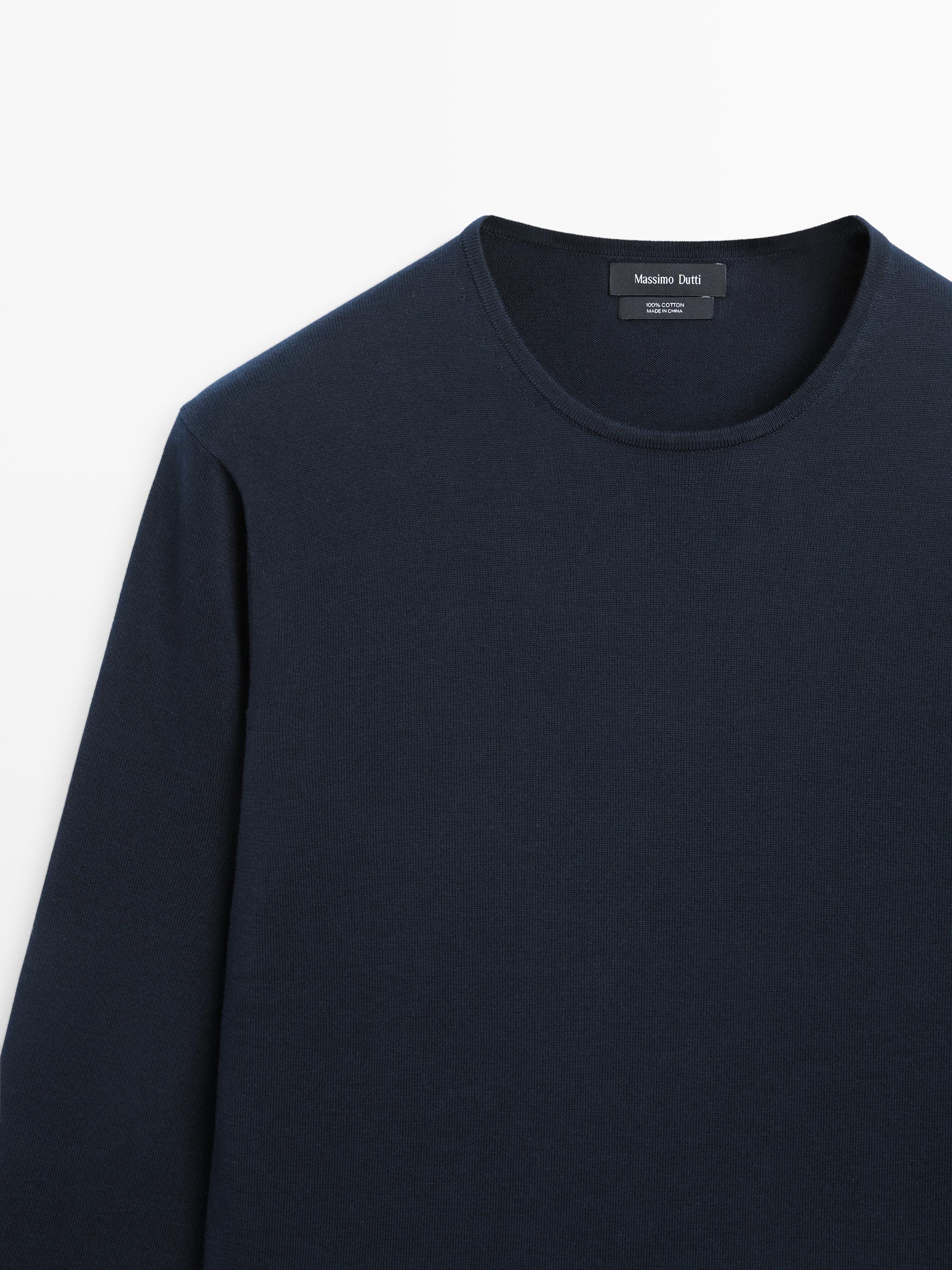 Knit 100% cotton crew neck sweater — NAVY BLUE