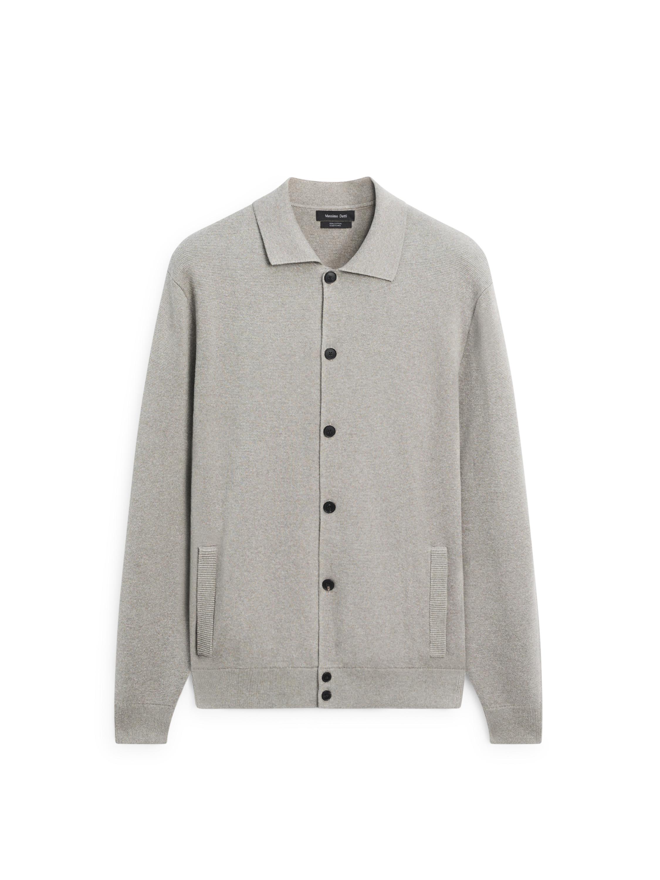 100% cotton knit cardigan with polo collar — APPLE GREEN