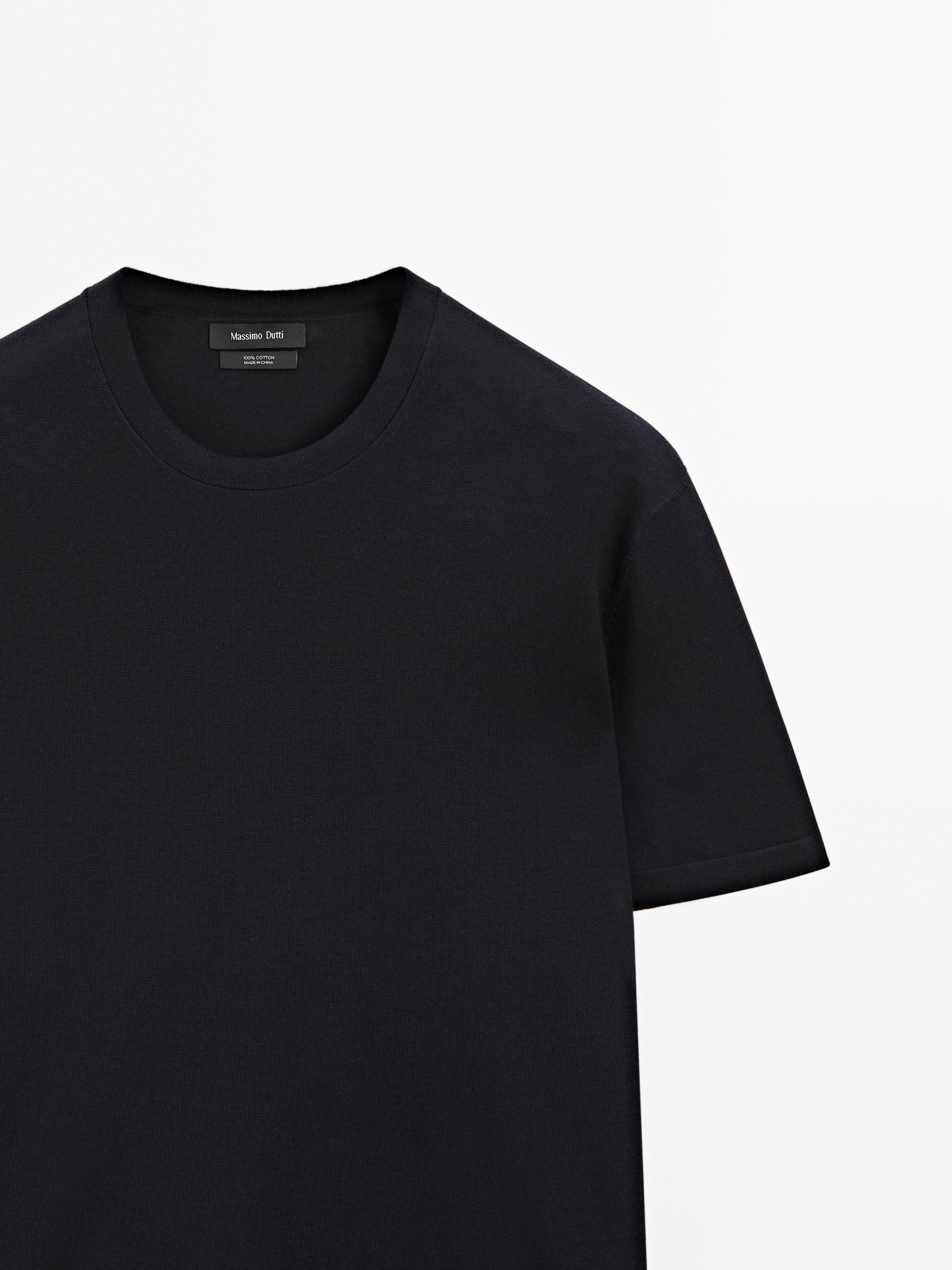 100% cotton short sleeve knit sweater — NAVY BLUE