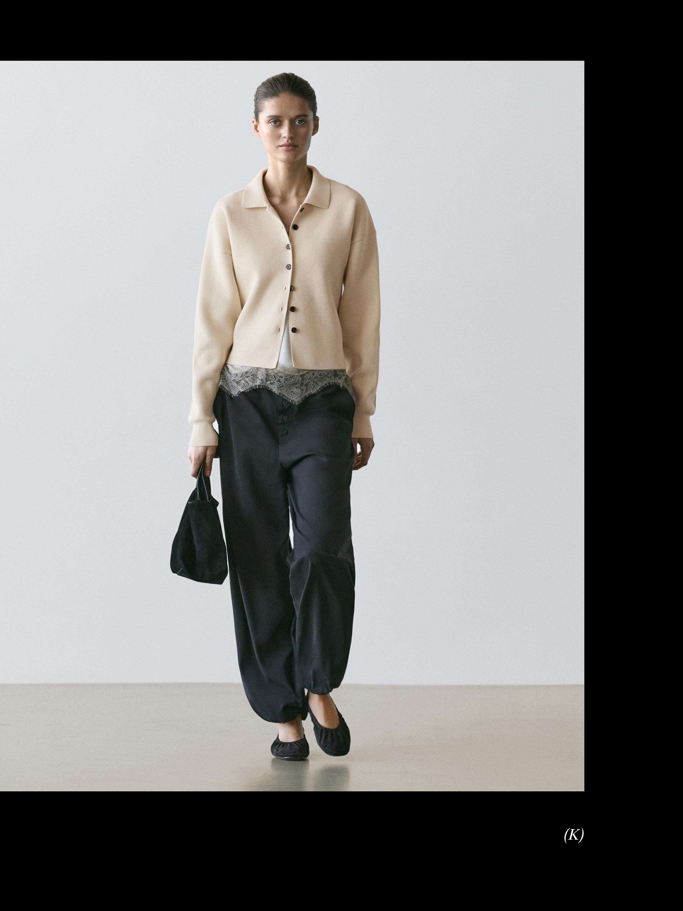 Wool sarouel trousers with tie detail — BLACK