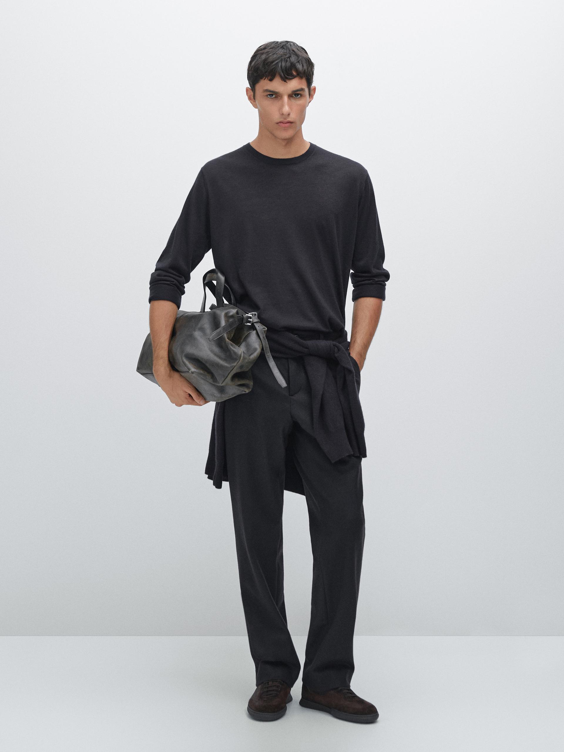 Pull En Maille 100 % Cachemire À Col Rond - Bleu Marine - L - Massimo Dutti - Homme