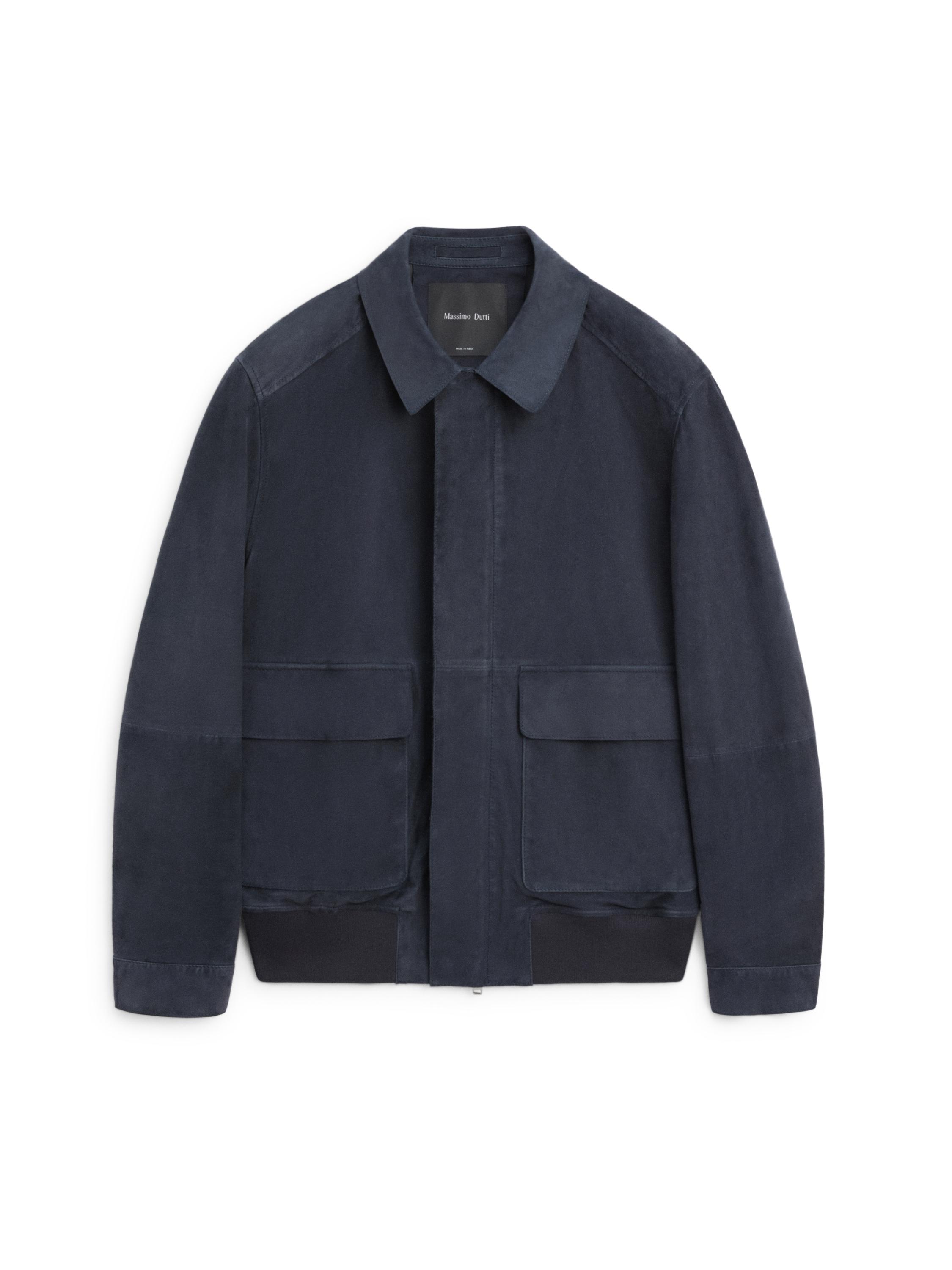 Suede leather jacket with pockets — BLUE