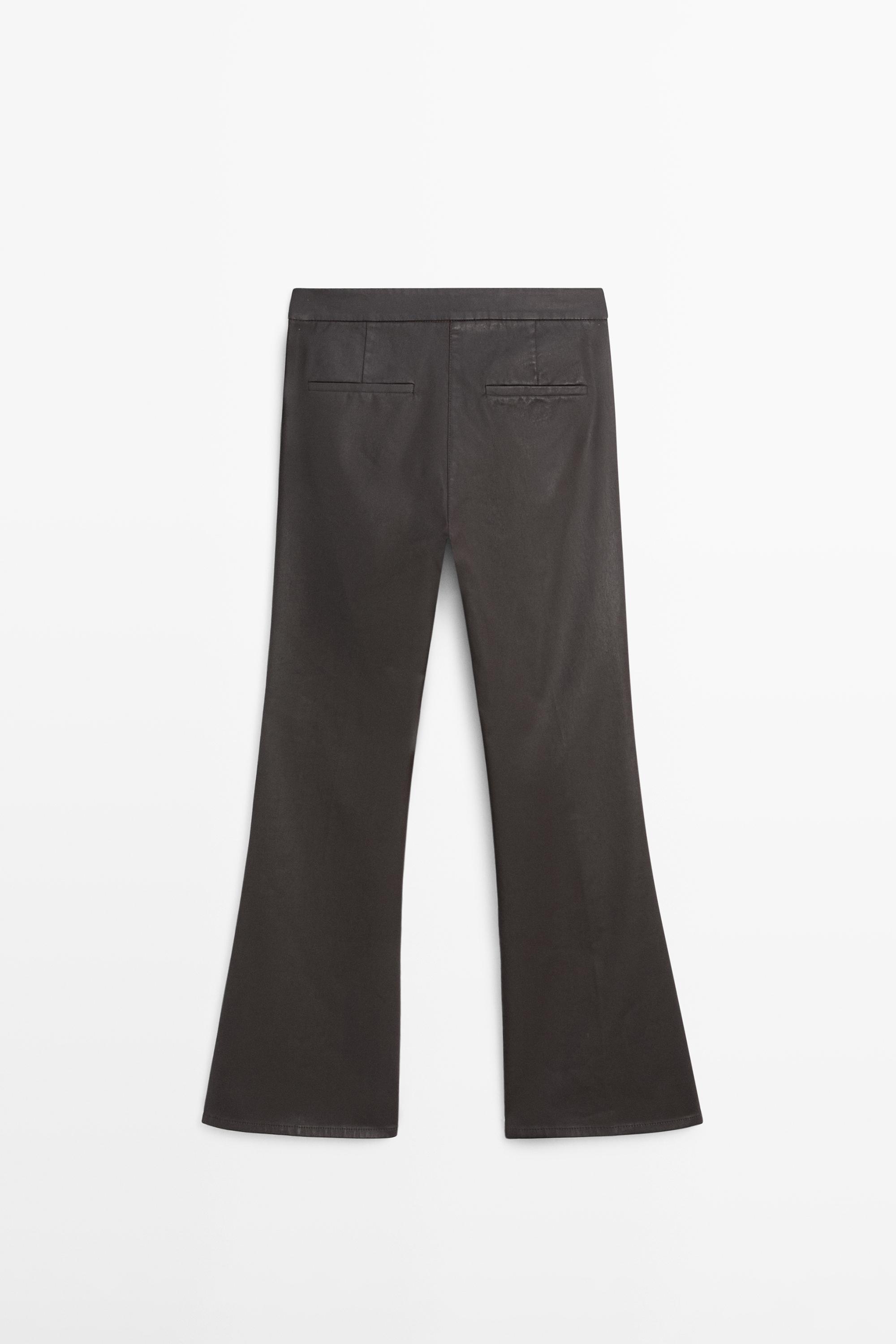 Waxed flare fit trousers — BROWN