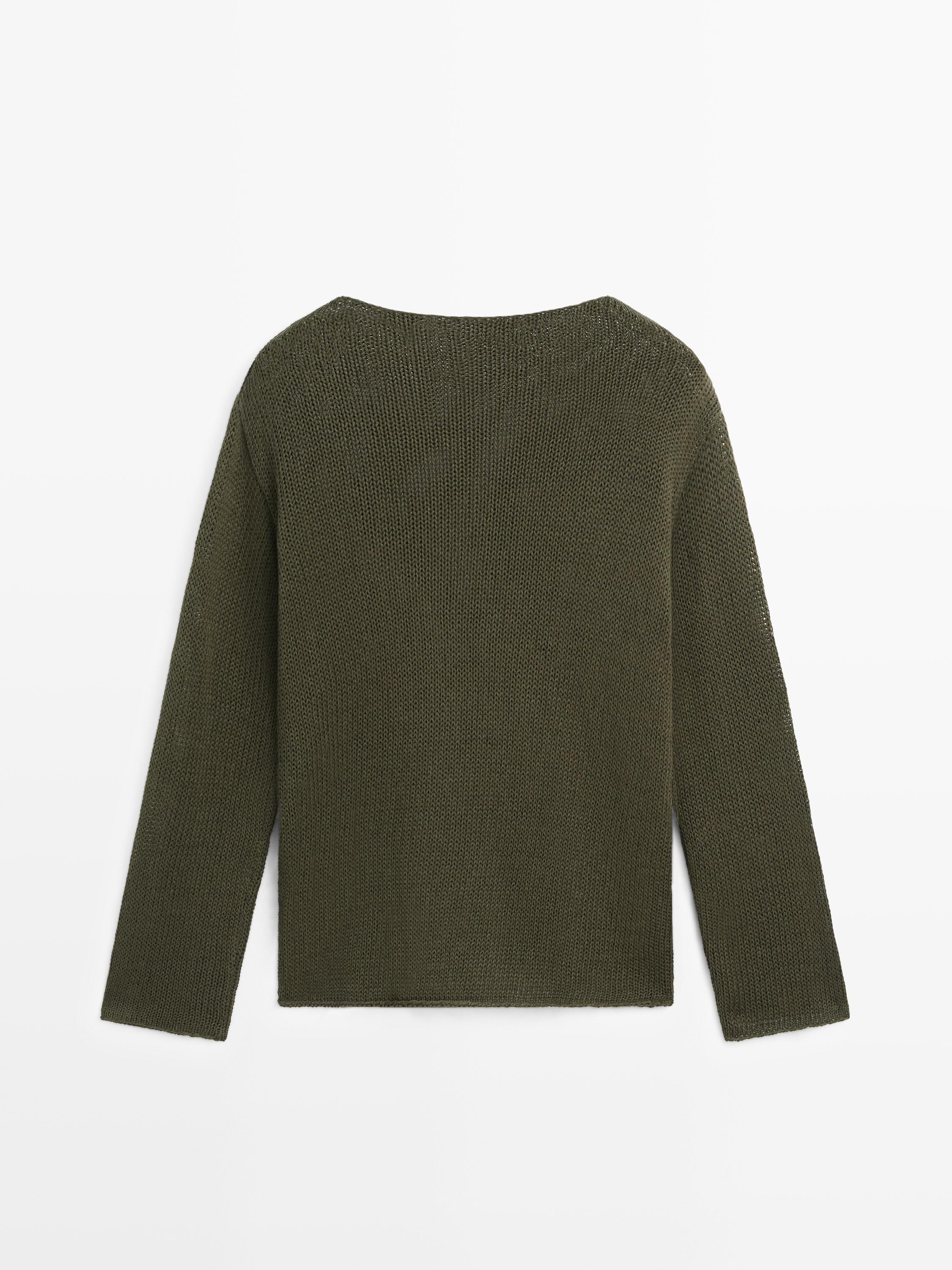 Cotton blend cutwork sweater — DARK GREEN