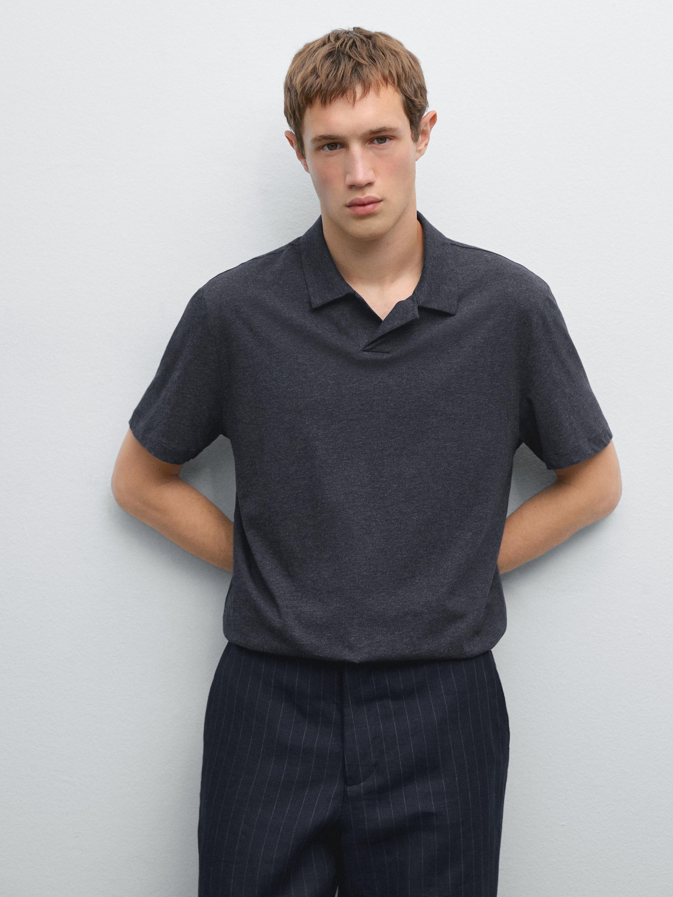 Short sleeve cotton melange polo shirt