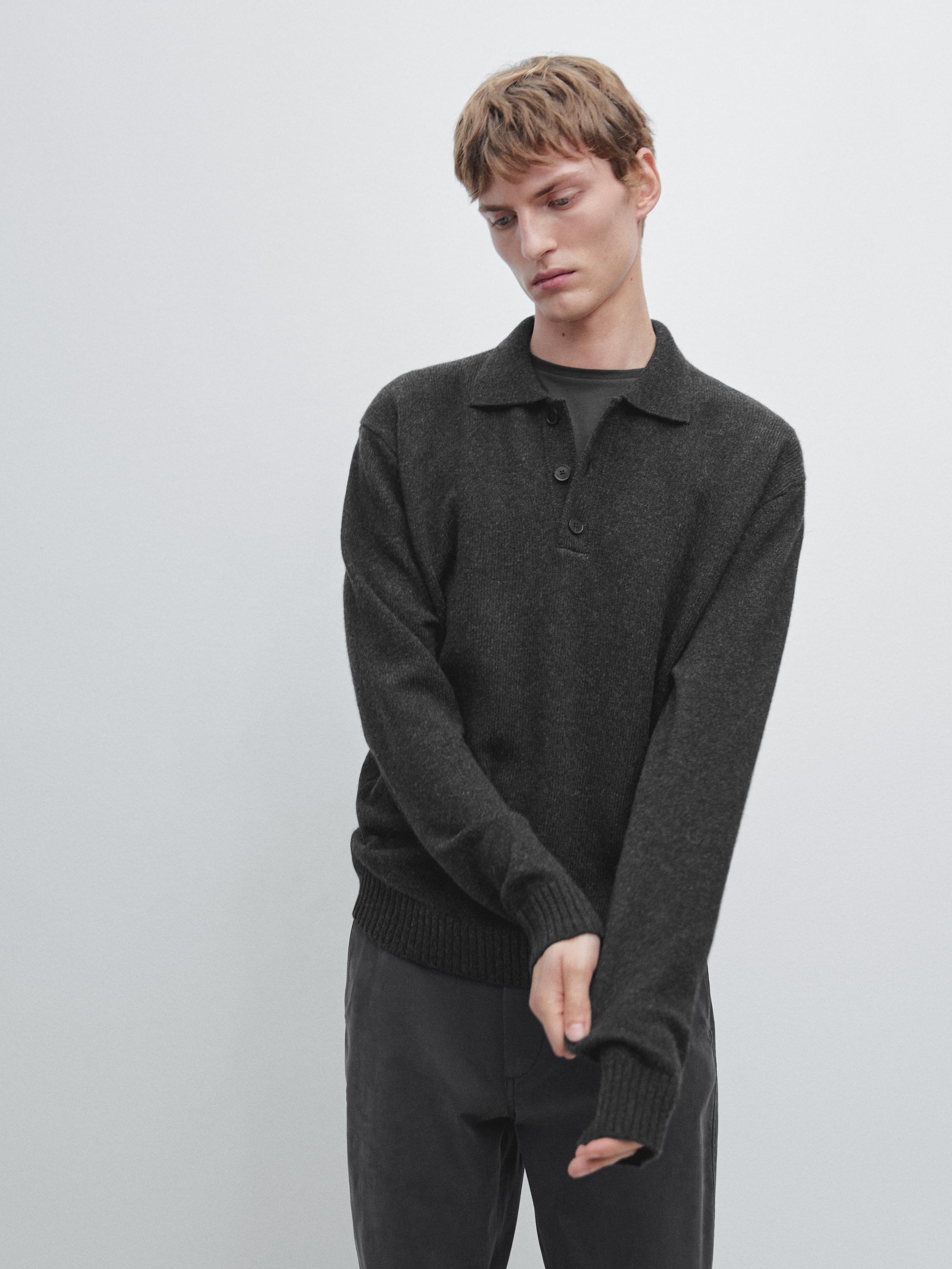Wool blend knit polo sweater