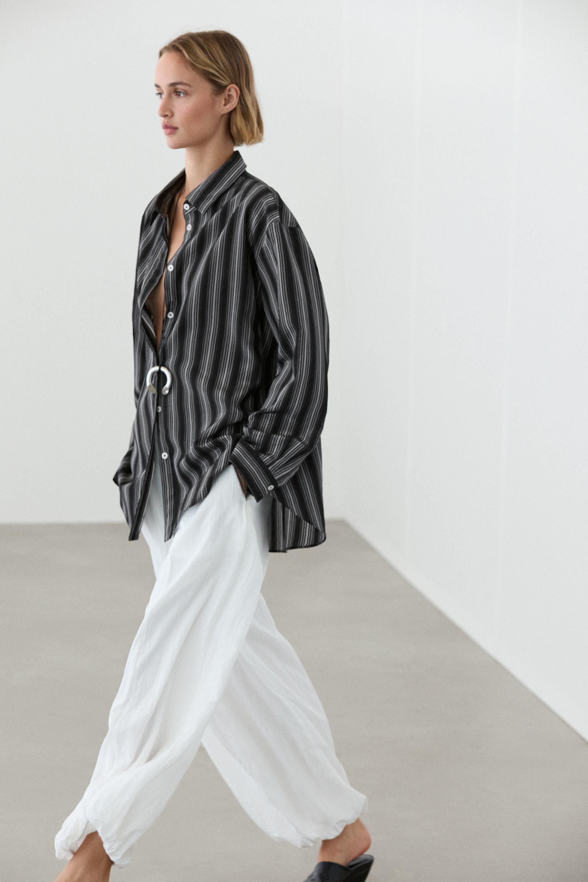 Flowing shirt with striped detailing — BLACK