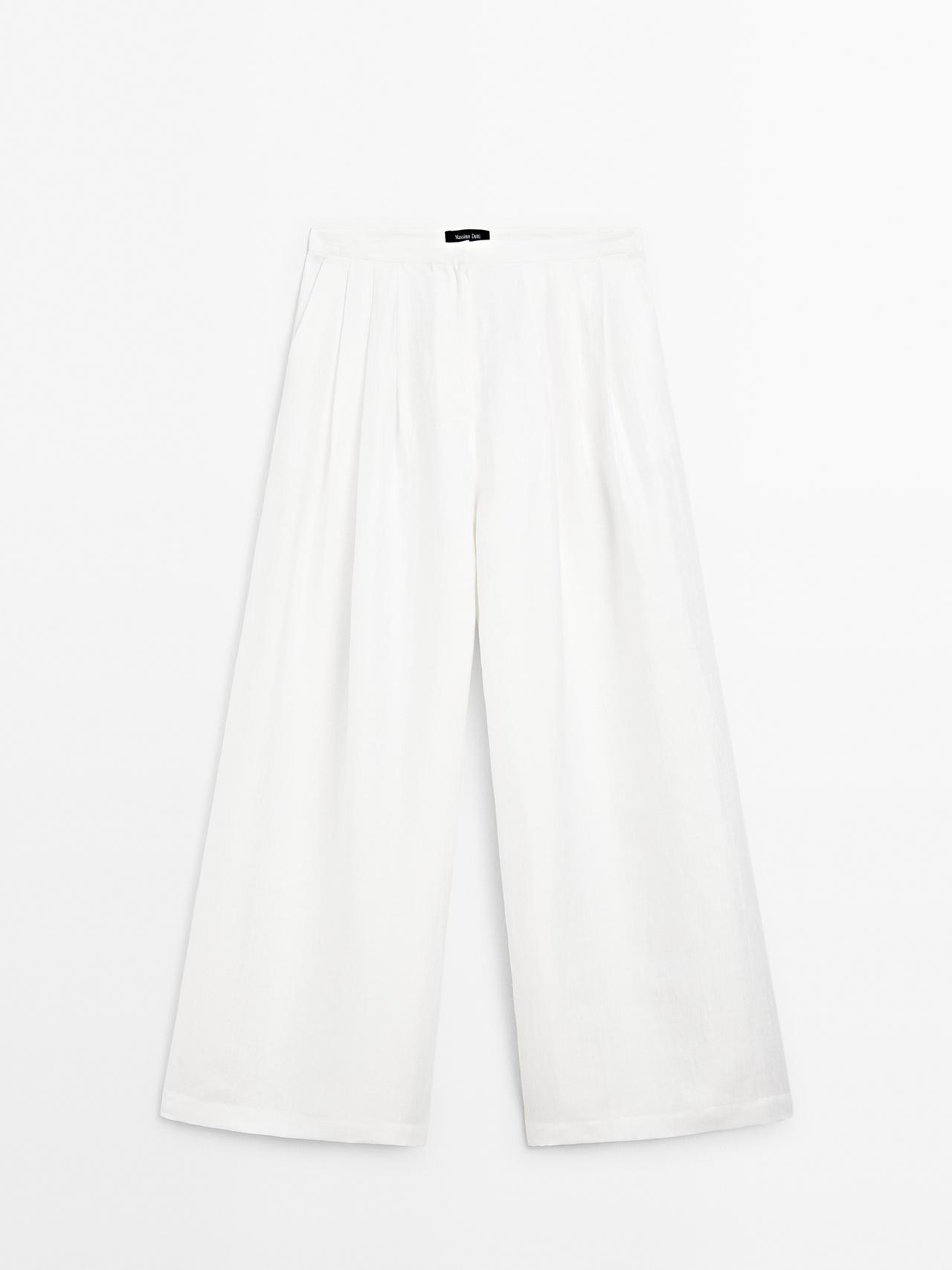 Massimo Dutti - Dame - Voluminøse Bukser I Hørblanding Med Brede Ben - Hvid - 42