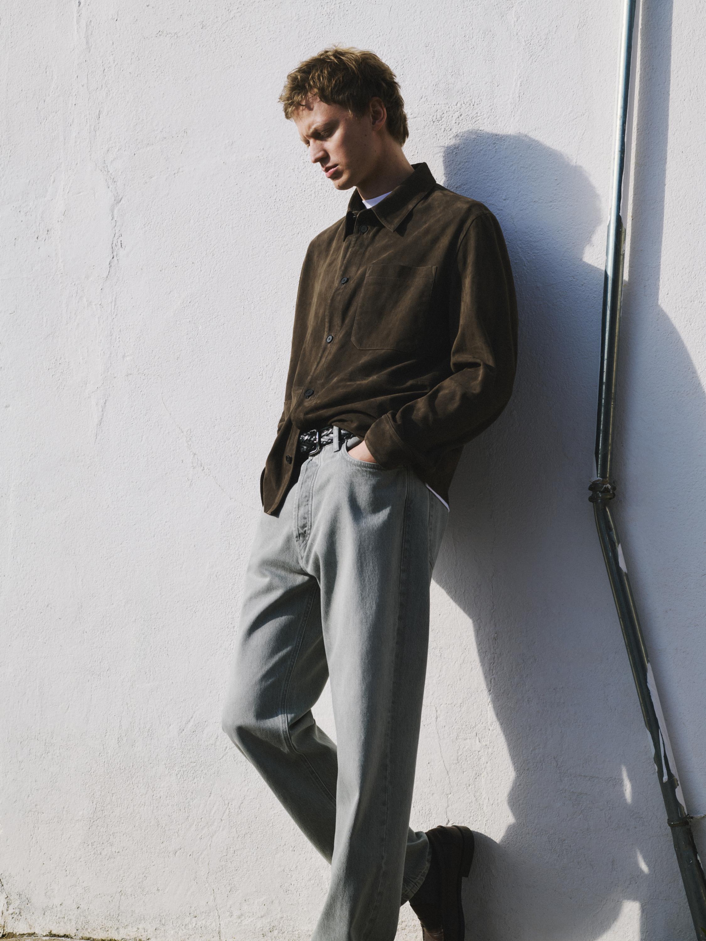 Suede leather overshirt — DARK GREY