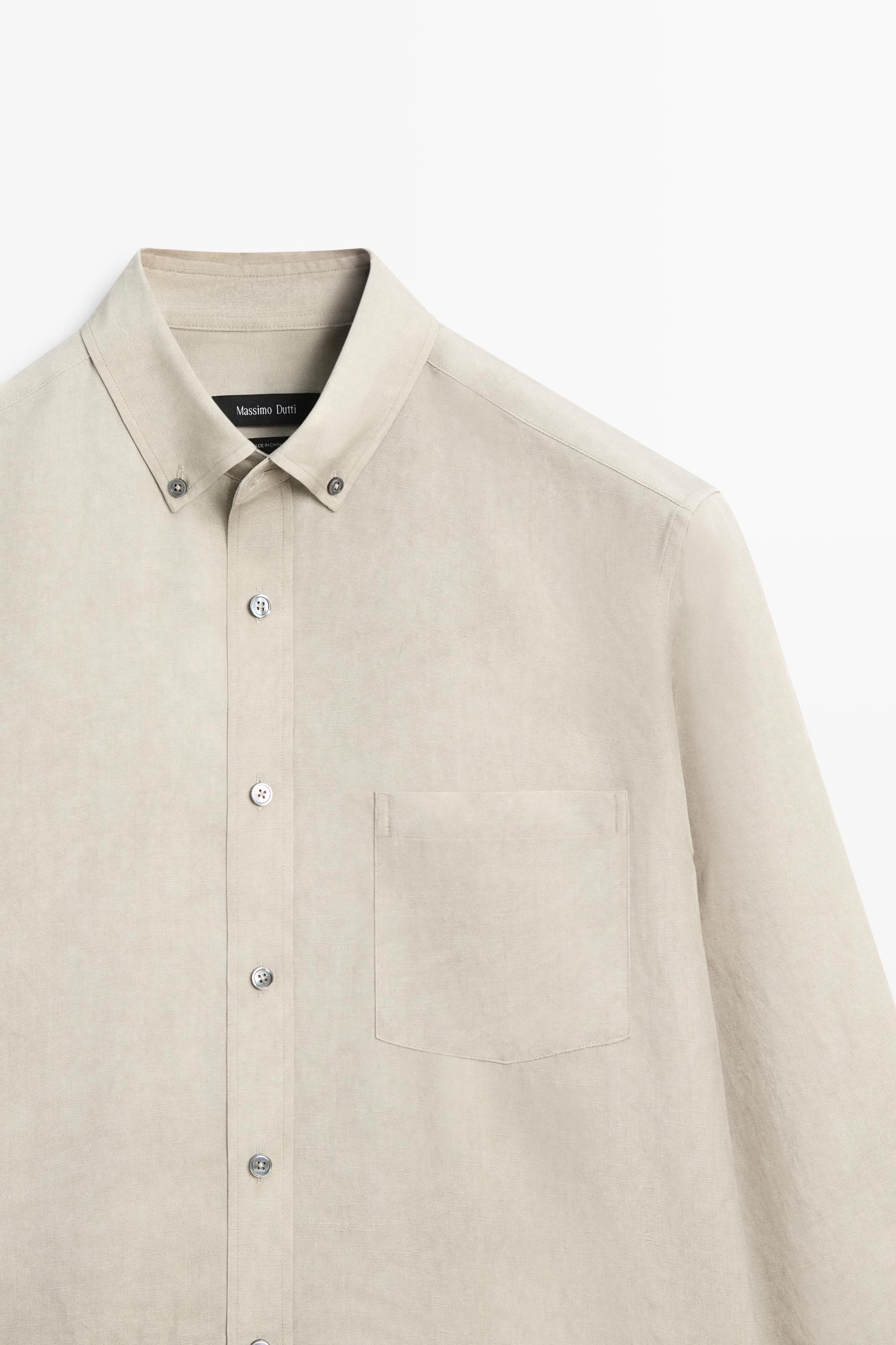 Flowing regular fit lyocell-linen shirt — GREEN