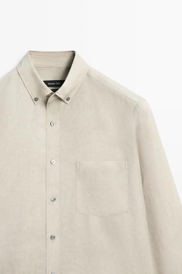 Flowing regular fit lyocell-linen shirt — GREEN 4
