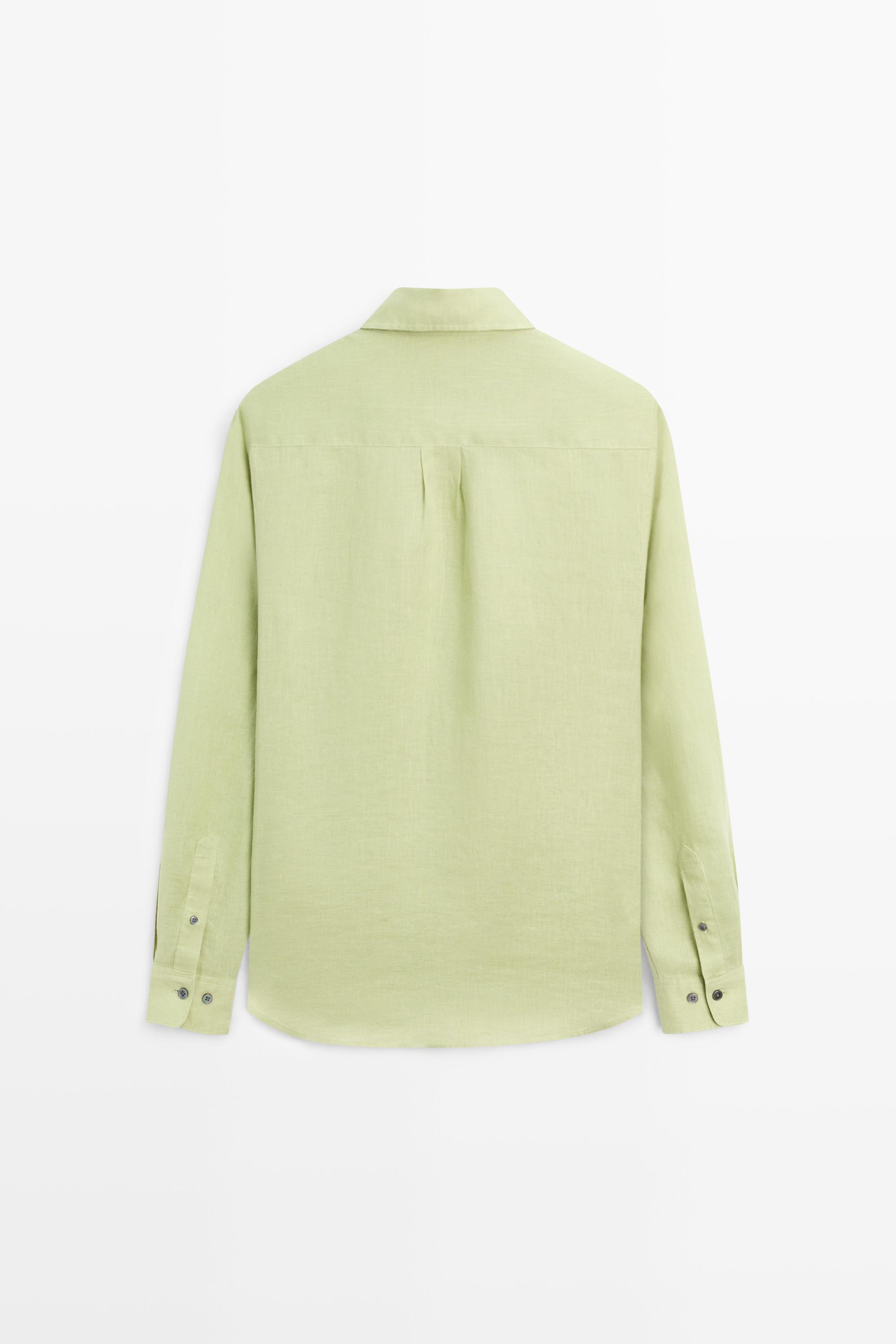 100% linen regular fit shirt — Green billiard