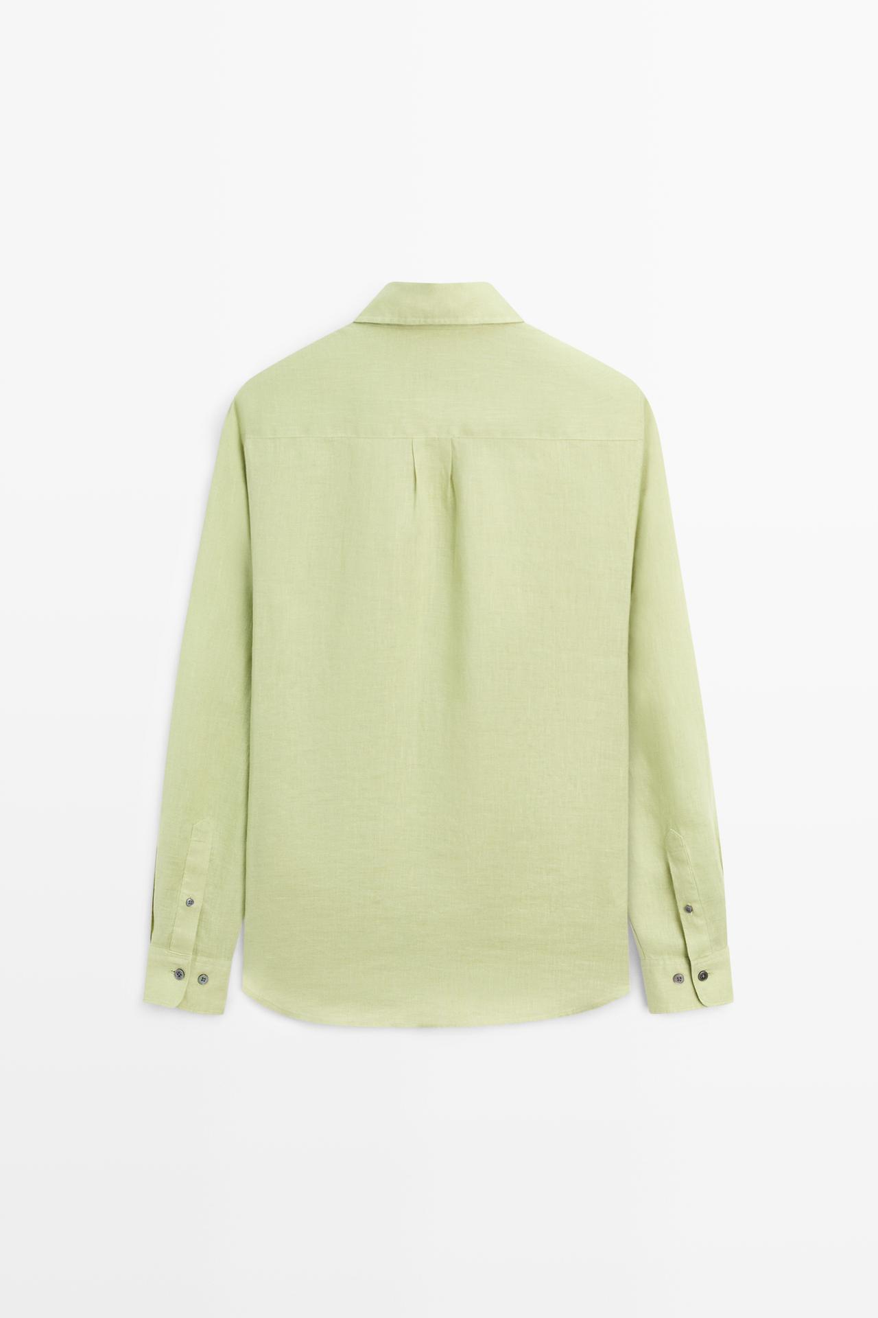 100% linen regular fit shirt — Green billiard