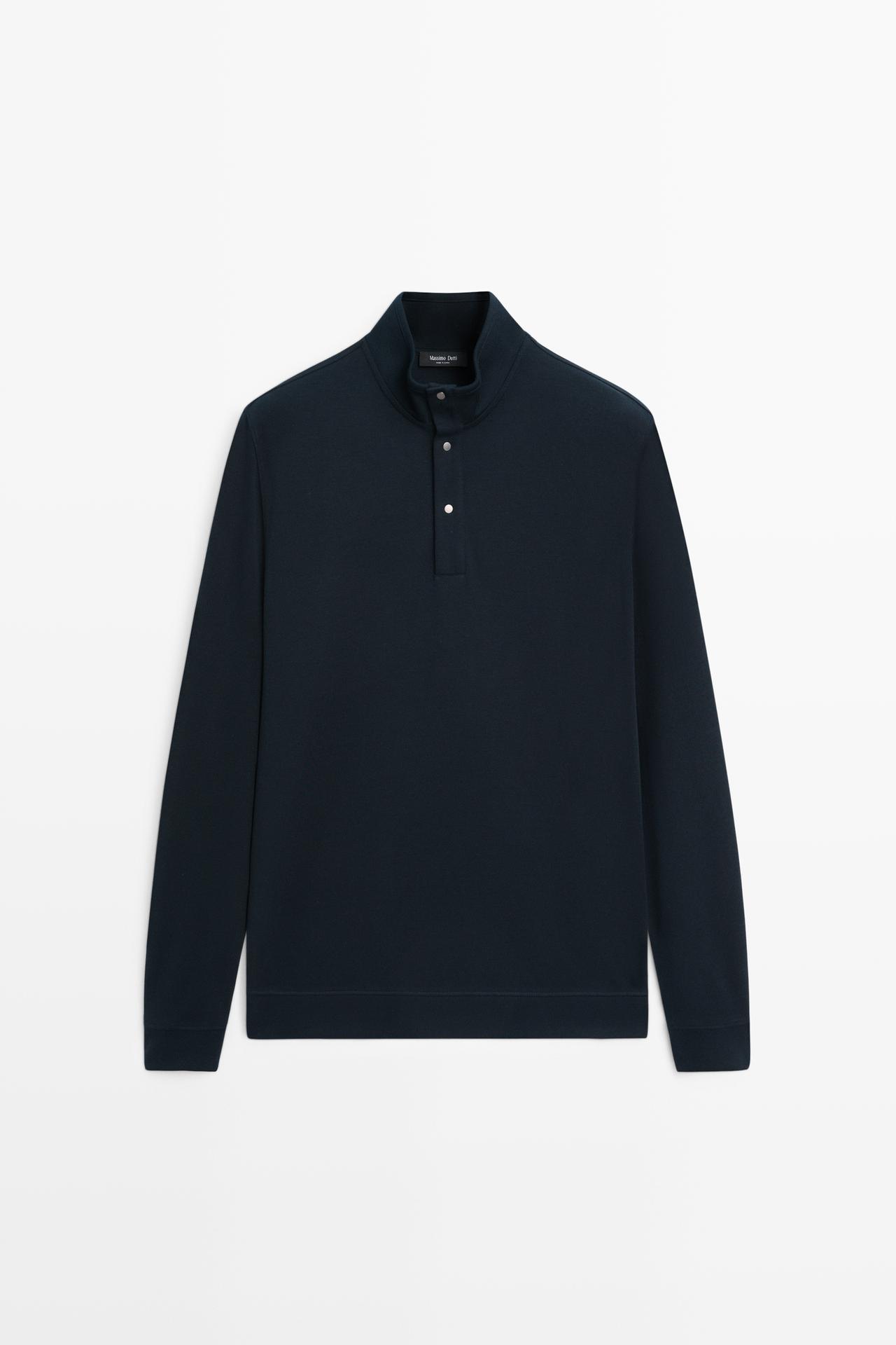 Cotton blend mock neck knit sweater — NAVY BLUE