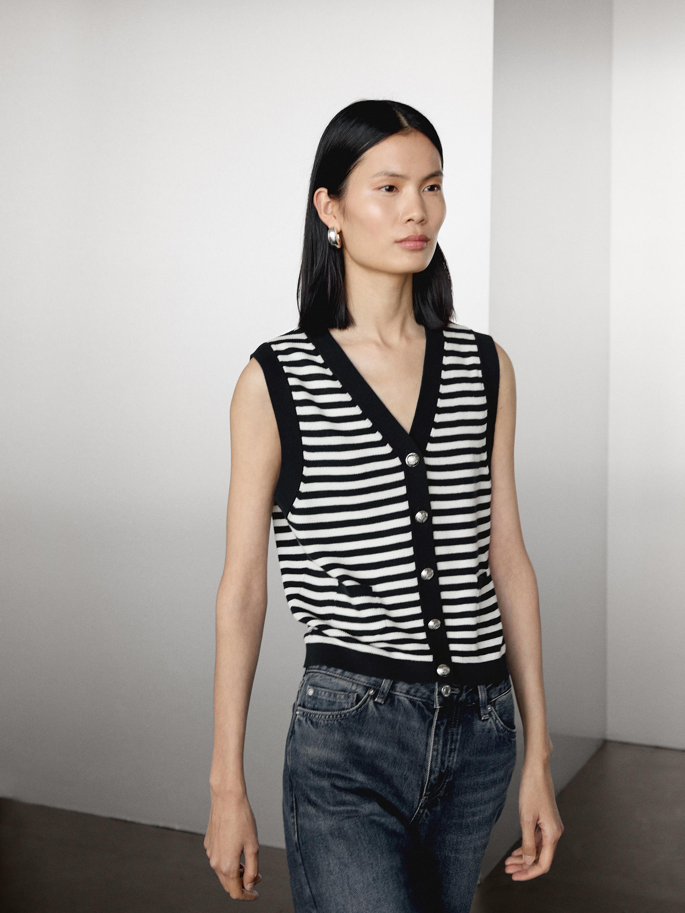 100% cotton knit vest with rhinestone buttons