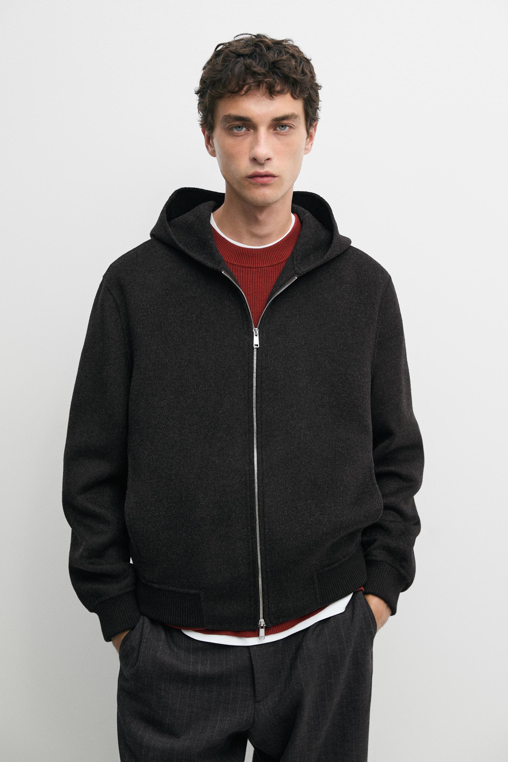 Chaqueta tejido doble capucha mezcla lana