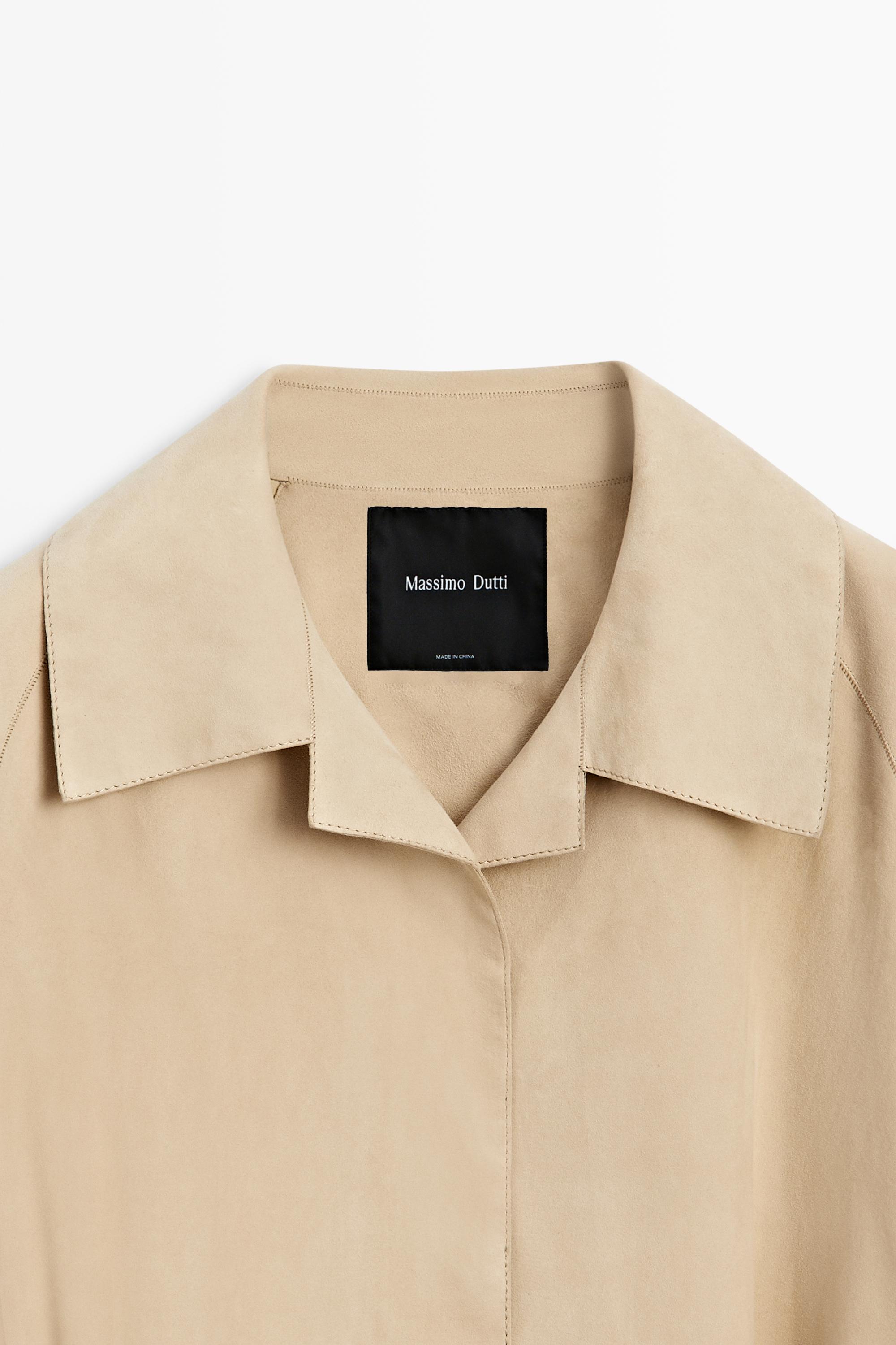 Long suede leather coat — Beige