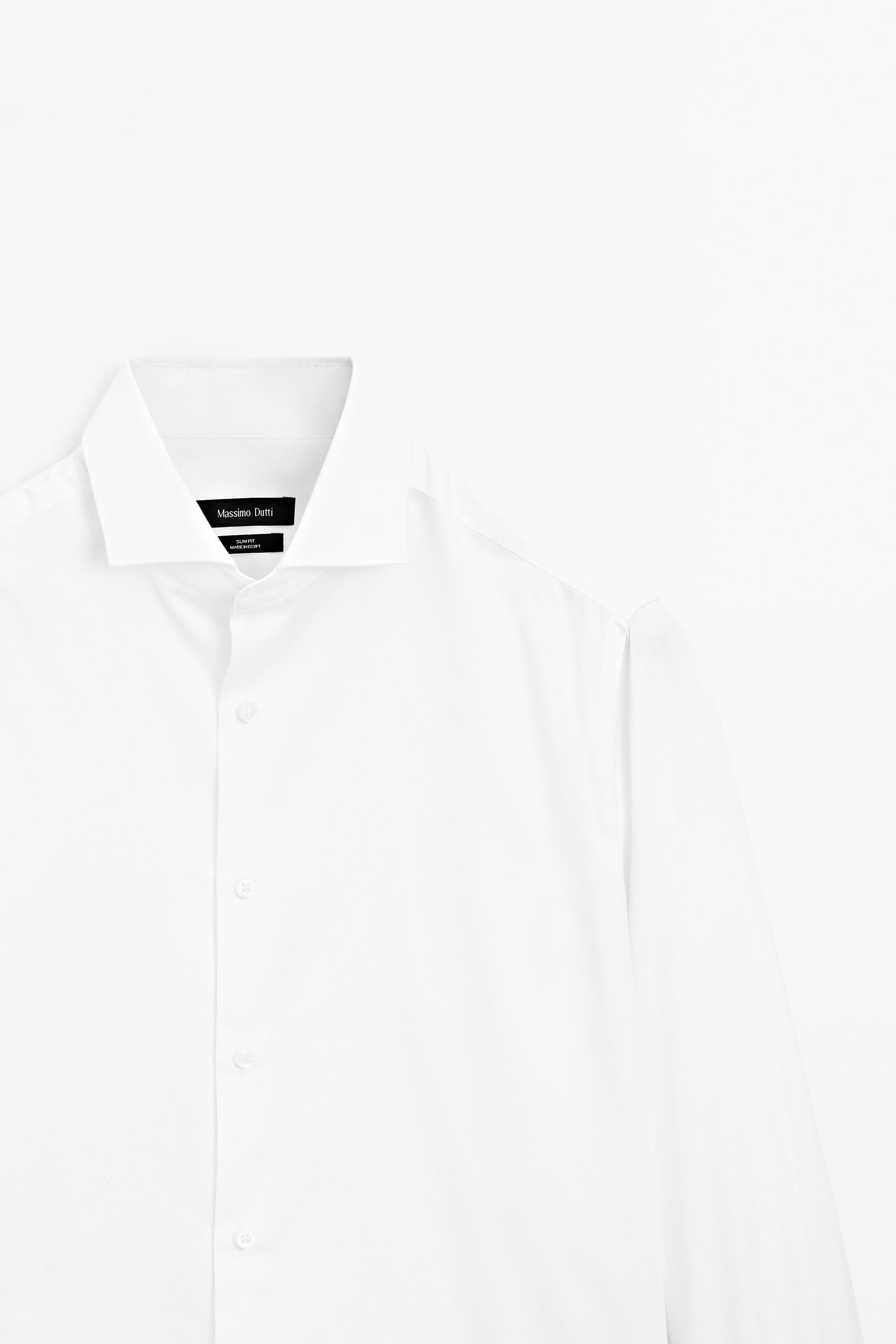 Slim fit cotton shirt with double cuffs — WHITE
