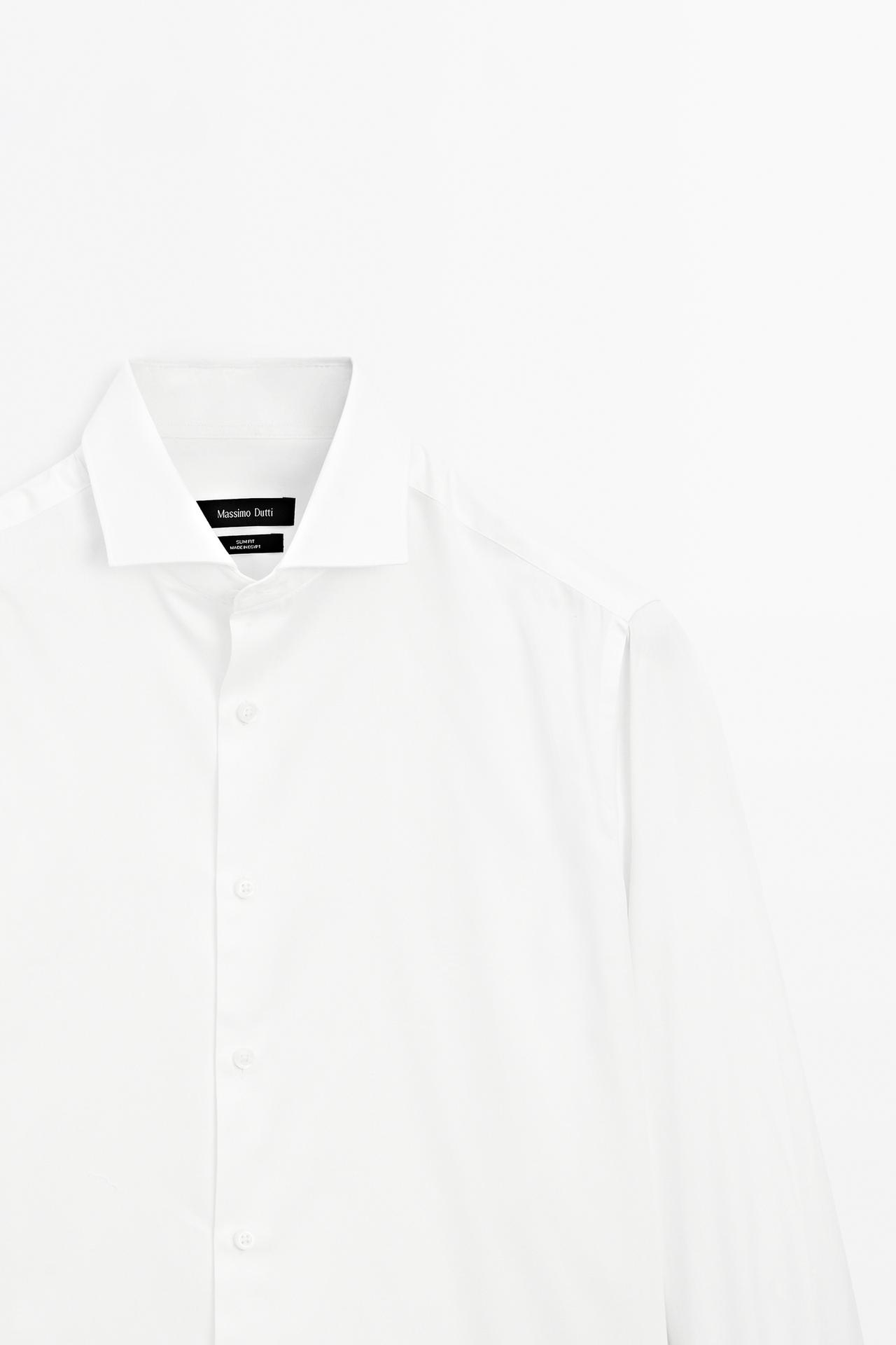 Slim fit cotton shirt with double cuffs — WHITE