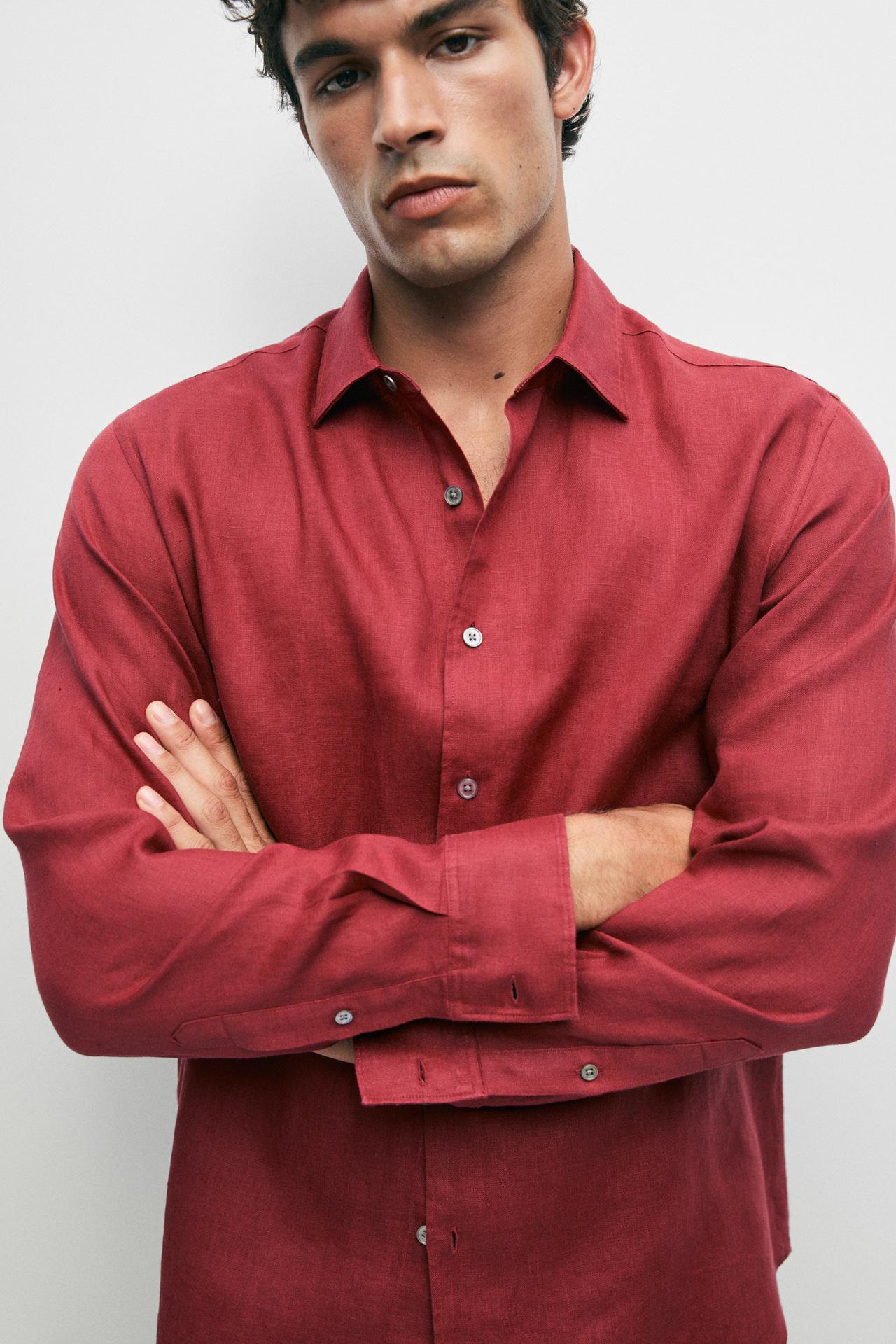Regular fit 100% linen shirt — RED