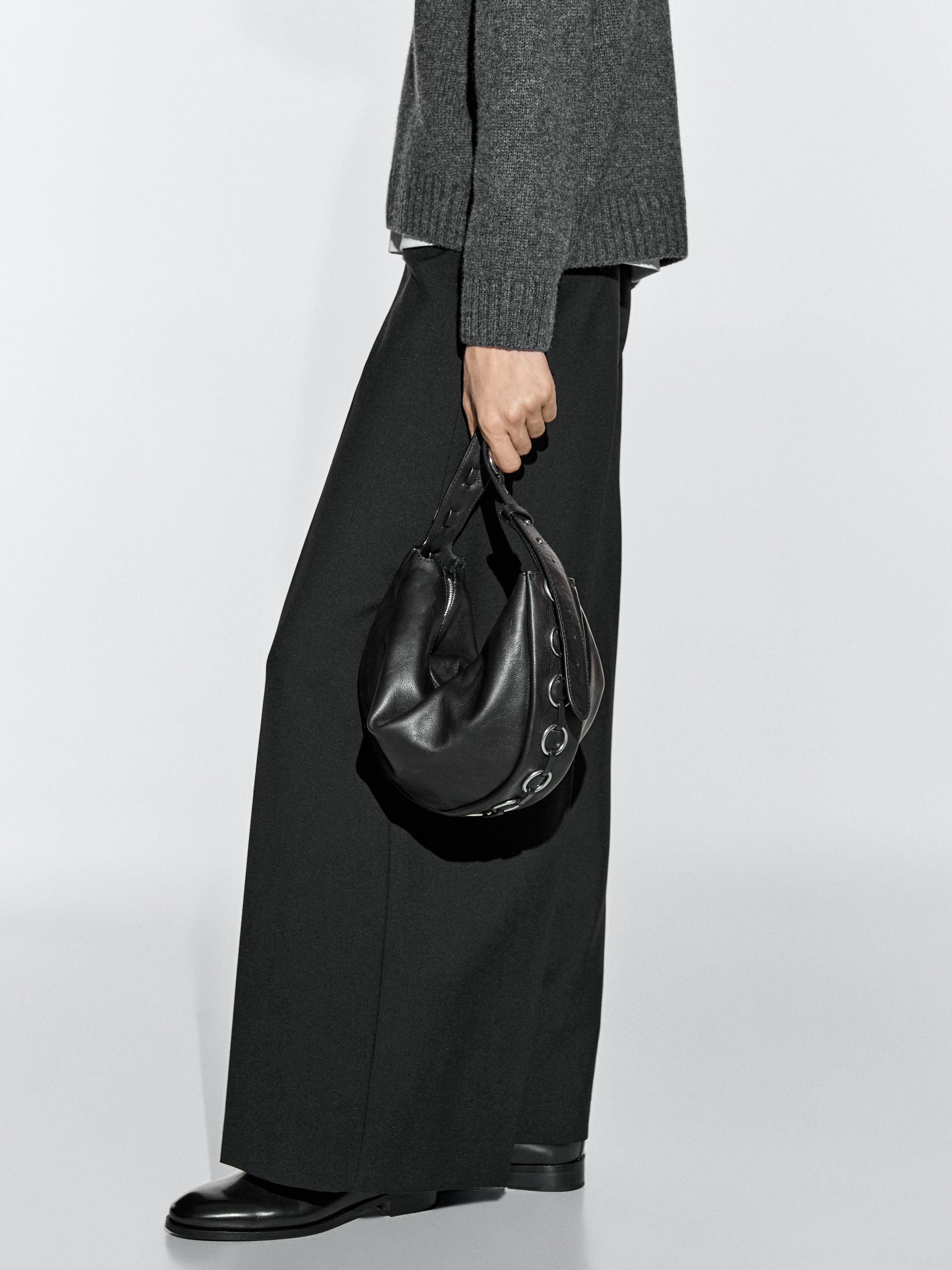 Nappa leather bag with eyelets — BLACK