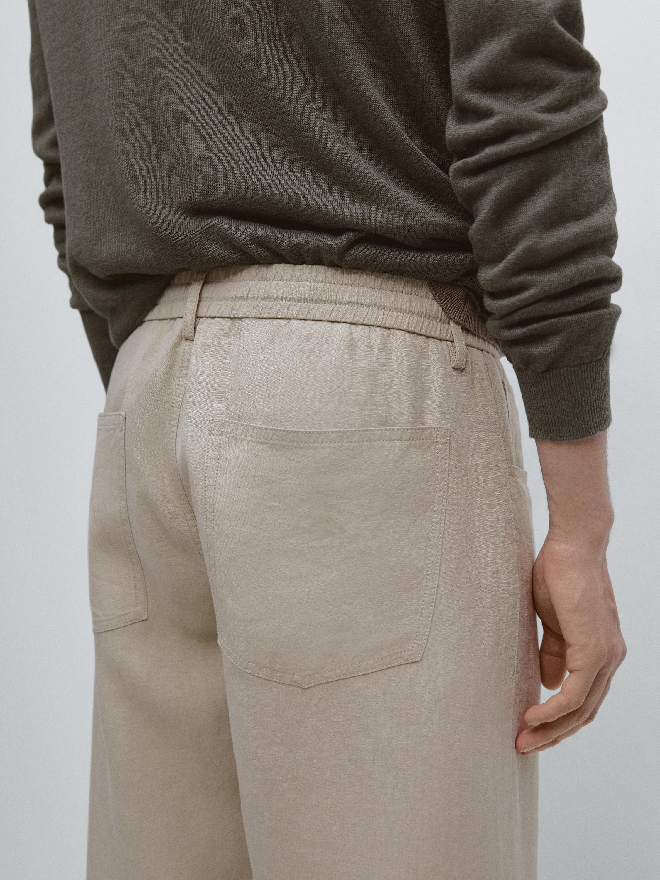 Linen jogger fit trousers — BEIGE