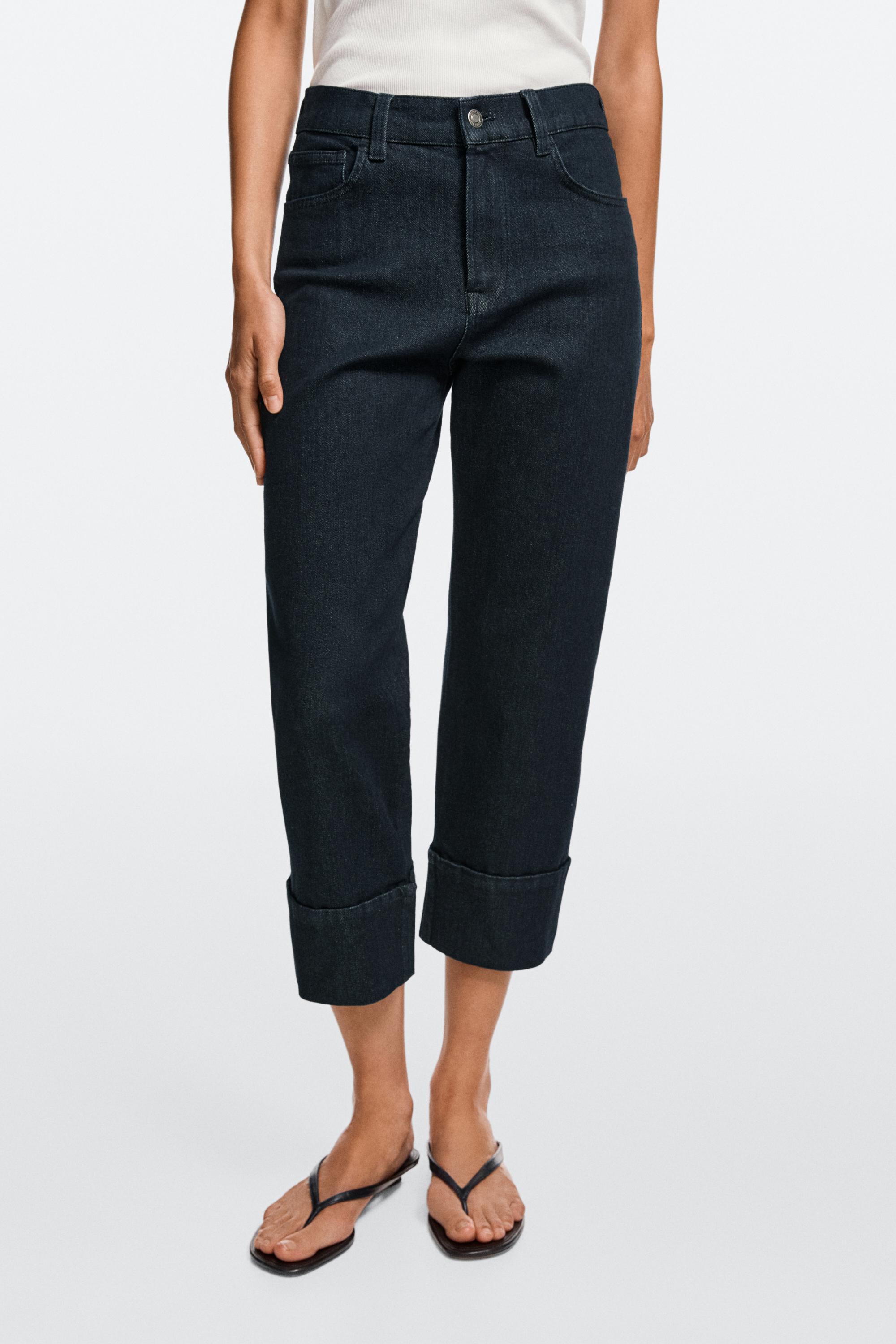Capri jeans with turn-up hems — DARK BLUE