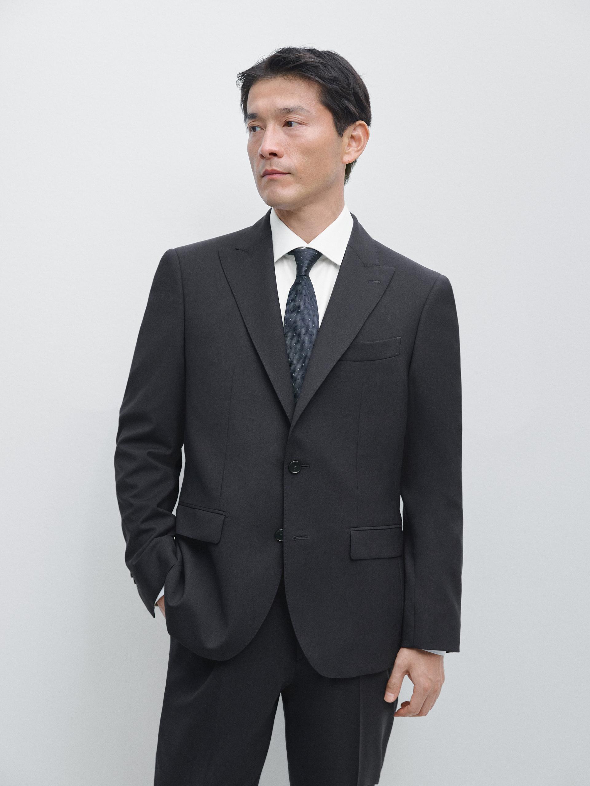 Blazer De Fato Em Mistura De Lã Fria - Azul-Marinho - 48 - Massimo Dutti - Homem