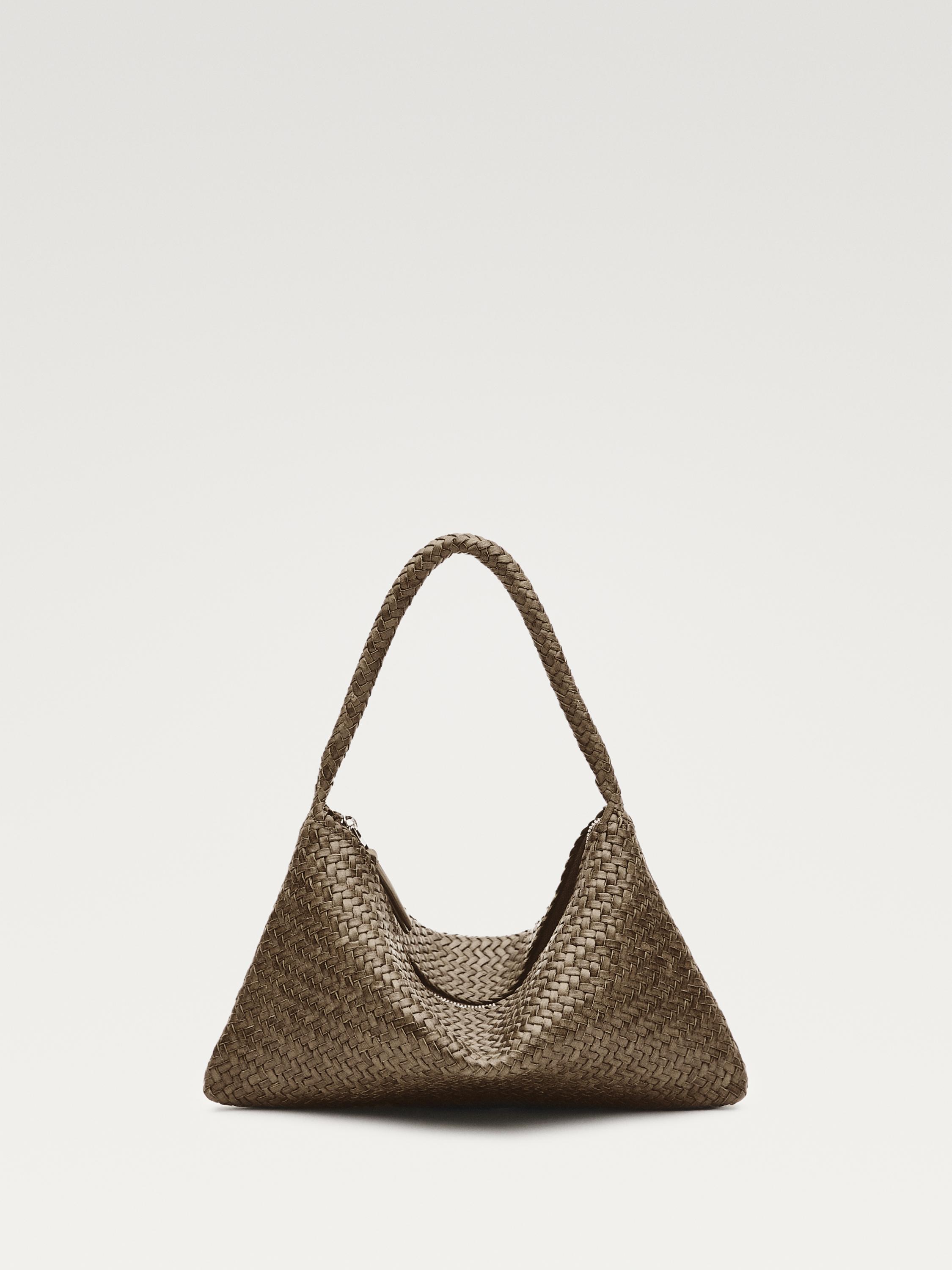 Small braided leather shoulder bag — KHAKI