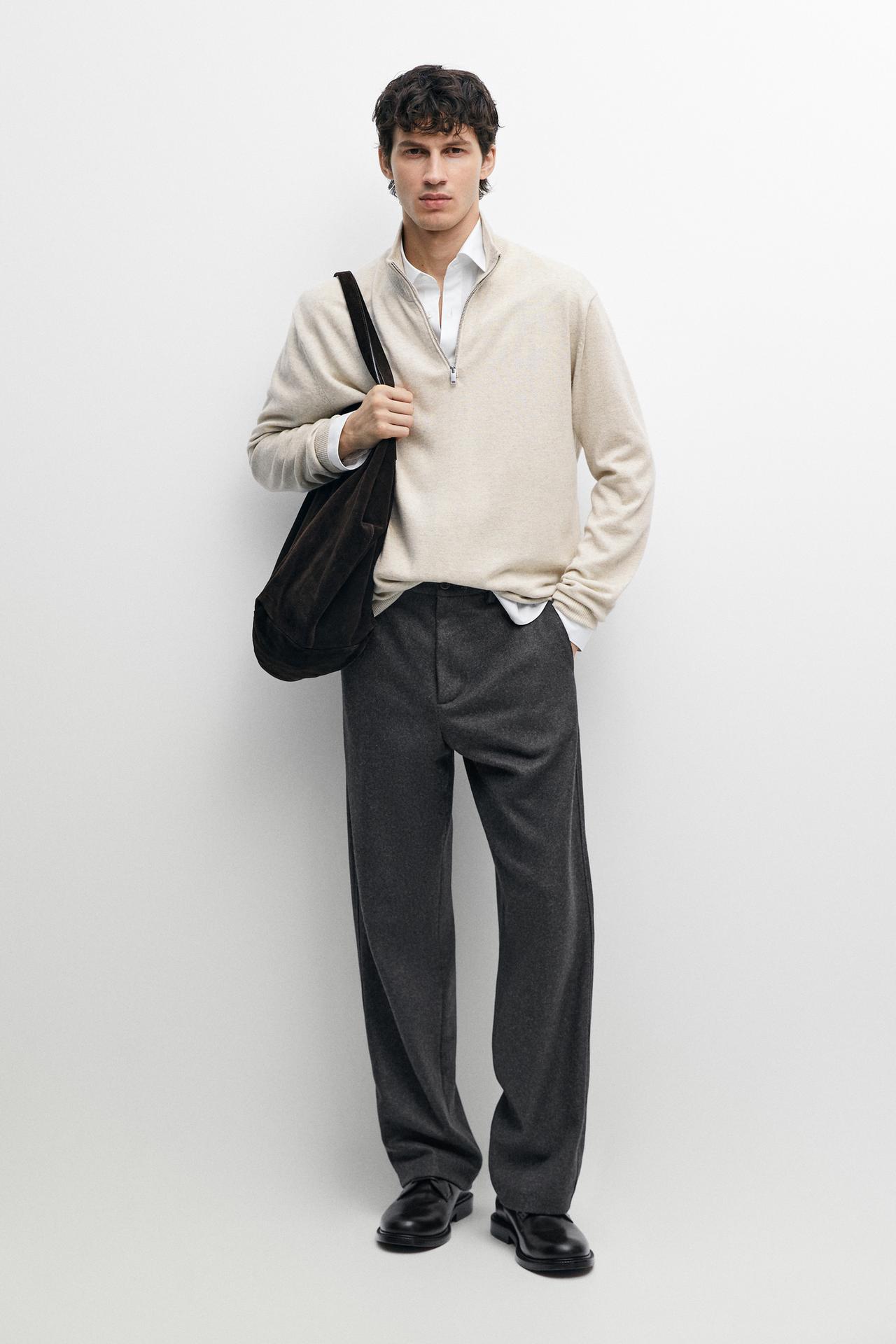 Mock neck knit sweater with zip — STONE
