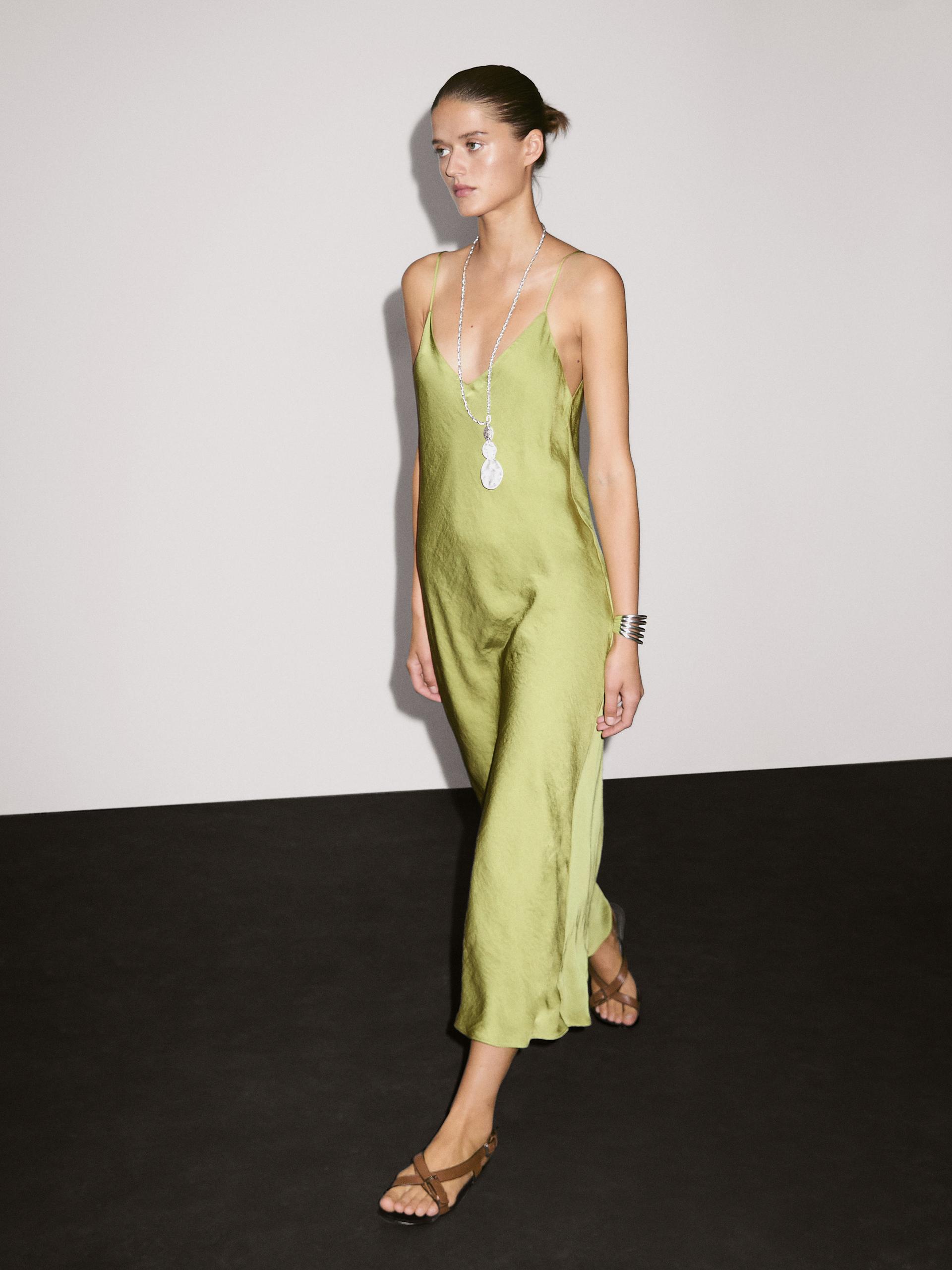 Vestito Midi Morbido Satinato - Verde Mela - M - Massimo Dutti - Femminile
