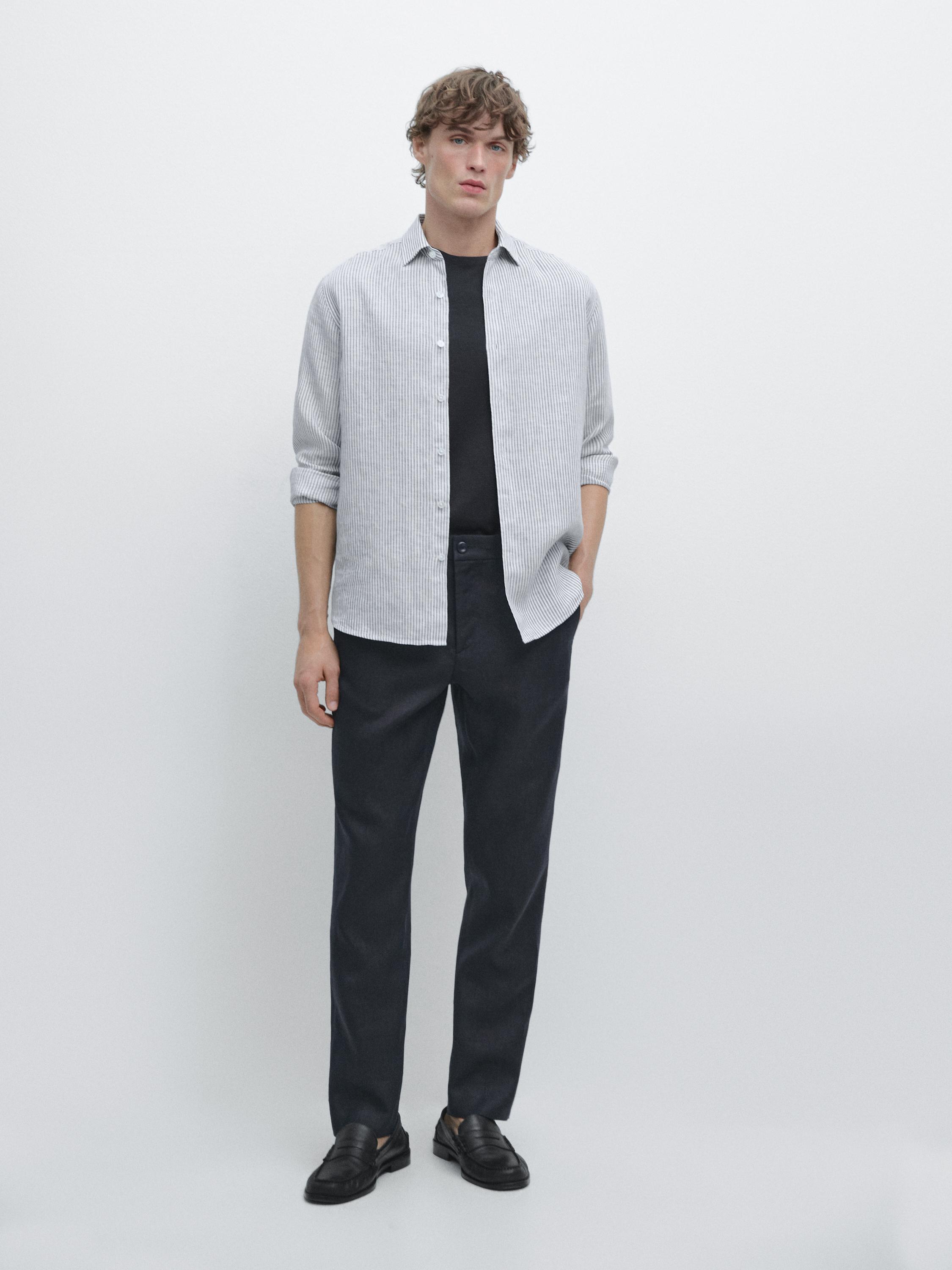 Tapered fit linen trousers