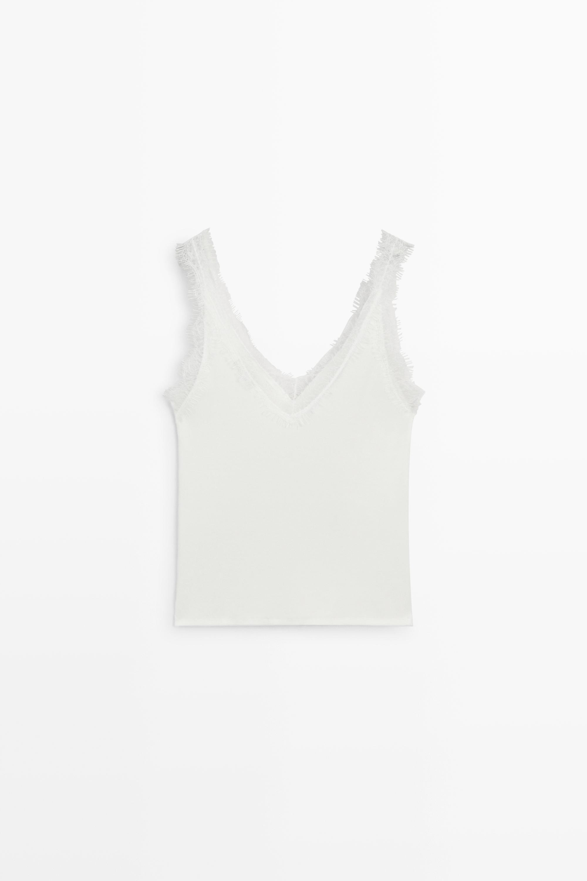 Strappy lace-trim top — Off white