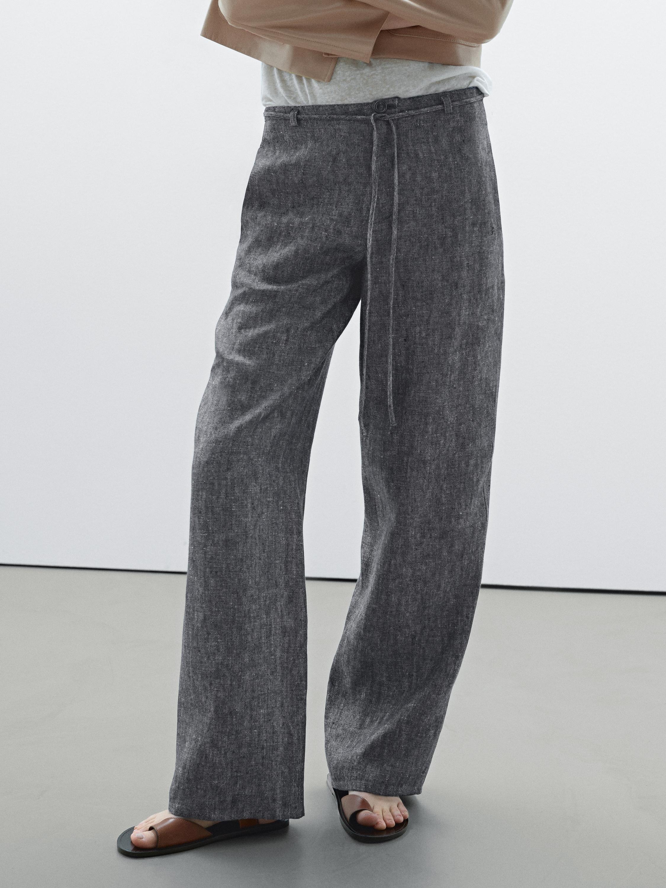 Pantalon denim droit en lin