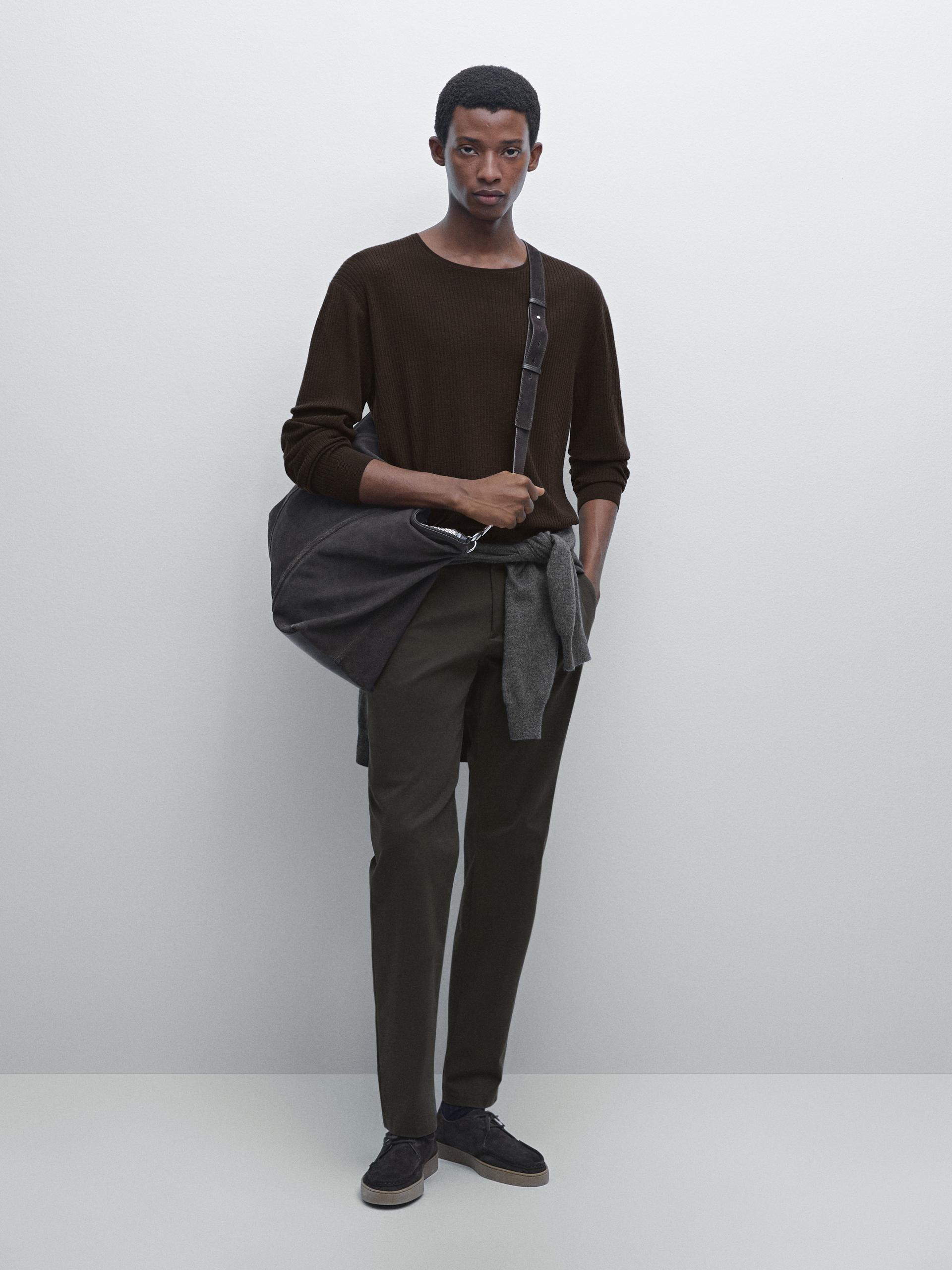 Pantalon Slim En Coton Mélangé - Vert Gris - 44 - Massimo Dutti - Homme
